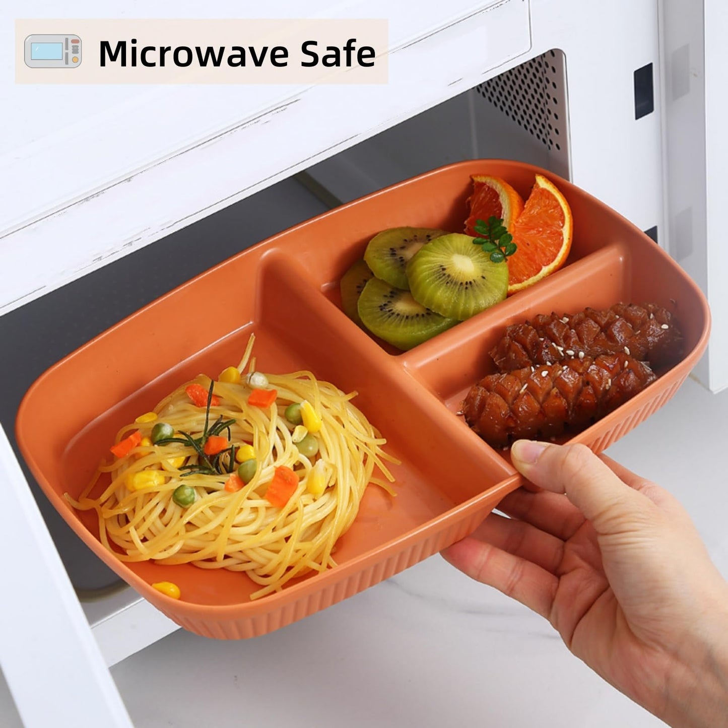 ZAVOOS 12 Pack Divided Plates, 10.5 Inch Reusable Wheat Straw Dinner Plates for Party, 3 Compartment Sectioned Unbreakable Food Tray for Balanced Meal, Portion Control, Microwave Dishwasher Safe