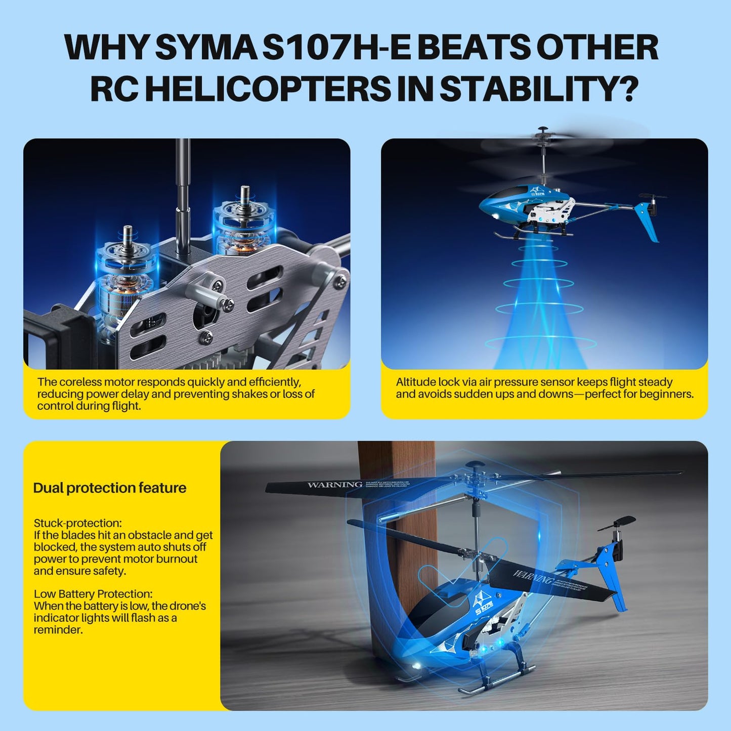 SYMA Remote Control Helicopter, S107H-E RC Helicopter with One Key take Off/Landing, High & Low Speed and Durable Alloy Design, Gift Toy for Kids and Beginners