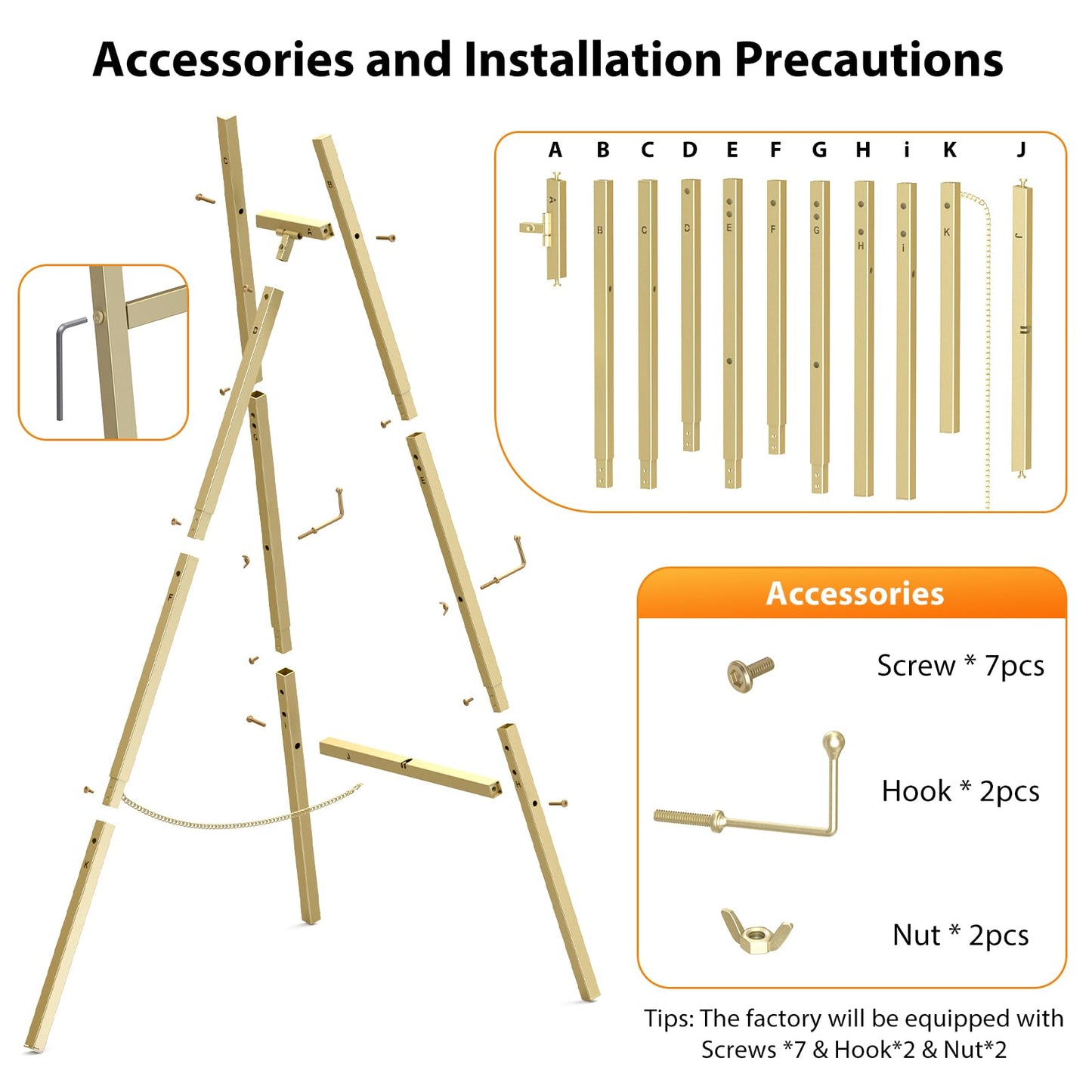 Gold Metal Easel Stand 46.7", Heavy Duty Floor Display Easel, Adjustable 4-Tier with Chain Support, Wedding Welcome Sign Holder, Poster Stand, Easy to Assemble, Assembly Required (1 Pack)