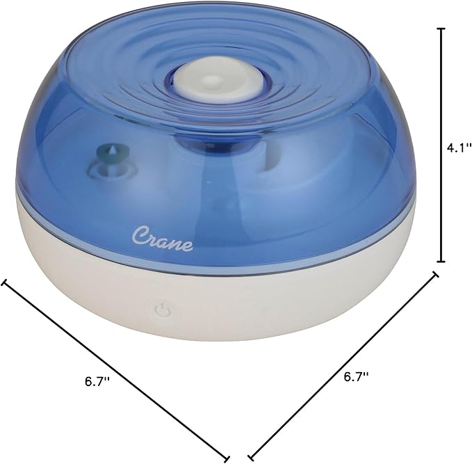 Crane Small Ultrasonic Air Humidifiers for Bedroom and Office, .2 Gallon Cool Mist Humidifier for Personal Use, No Humidifier Filters Needed, Blue and White