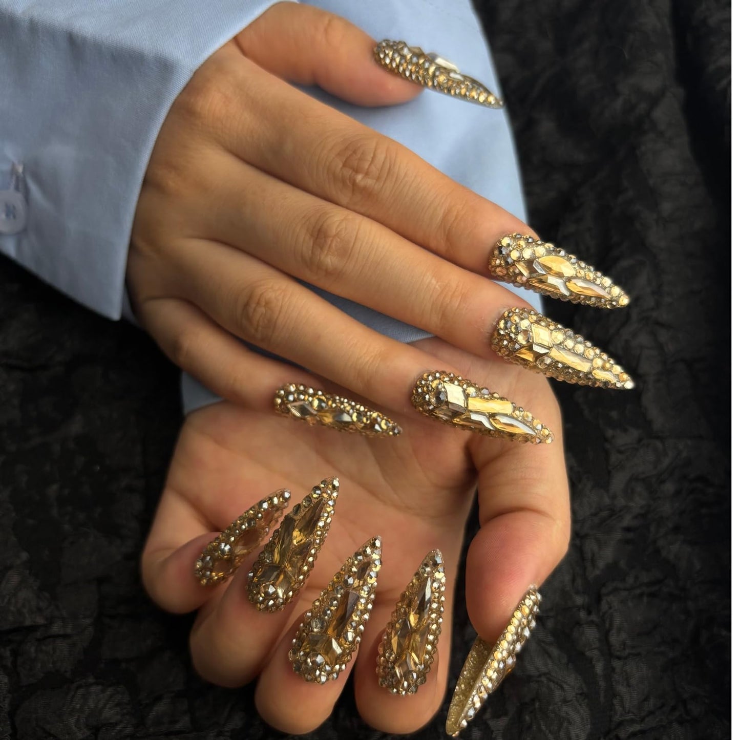 AKA Unicorn Trendy Handmade Press On Nails Long Stiletto Shape,10Pcs Bling Bling Acrylic Fake Nails with 3D Rhine Stone Luxury Design Stick On Nail for Woman Gift