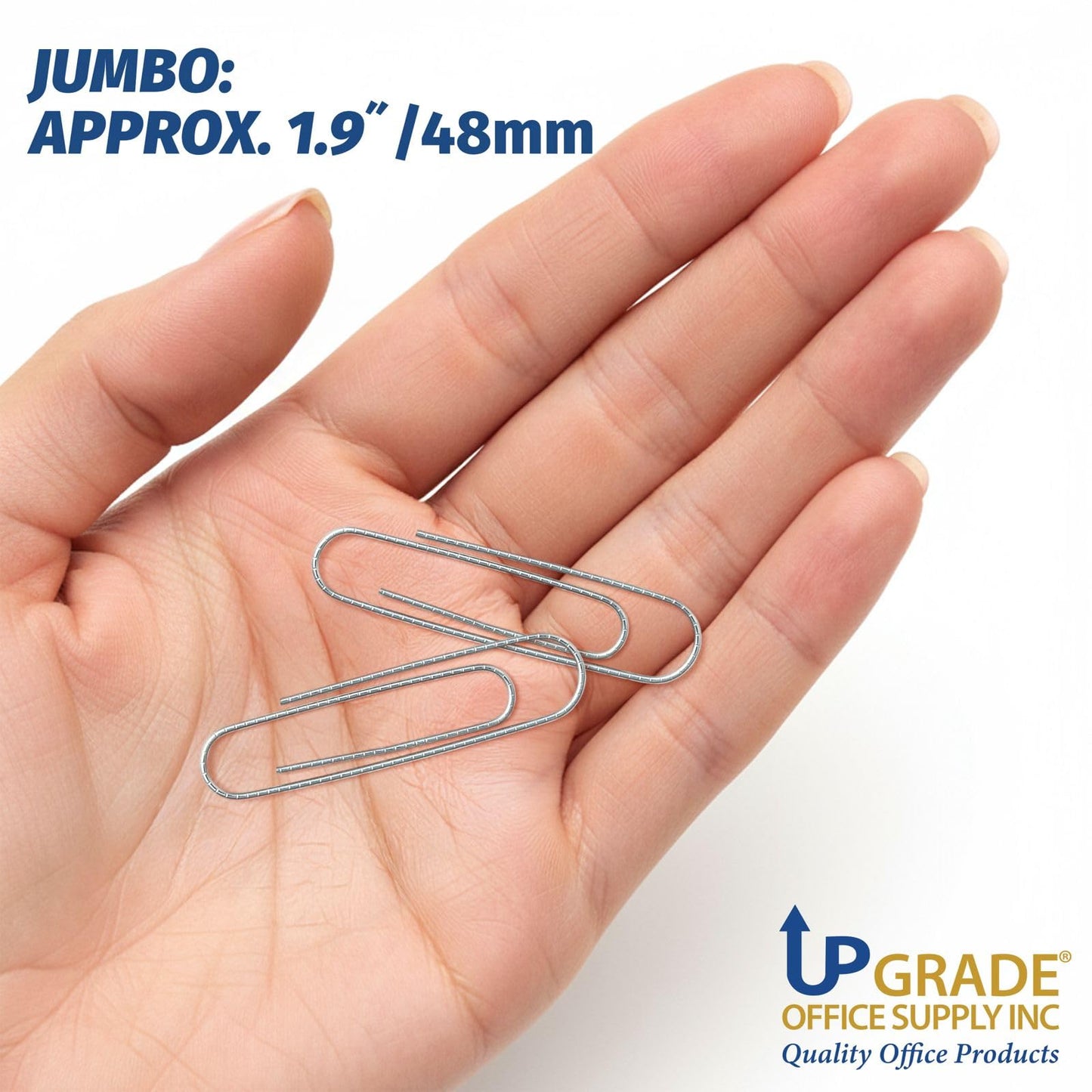 Upgrade Office Supply Jumbo Paper Clips, Non Skid, 1.9 Inch, 600 Count (6 Boxes of 100), Silver, Made in USA
