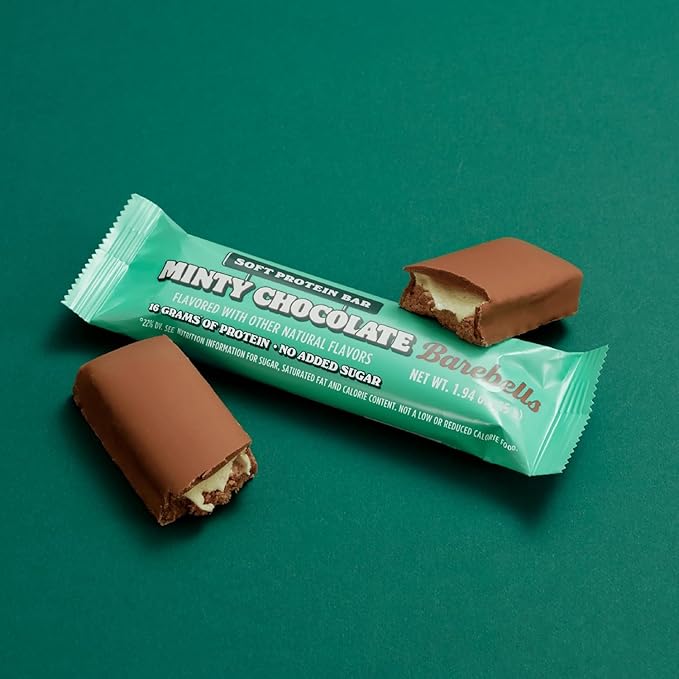 Barebells Soft Protein Bars Minty Chocolate - 24 Bars (2 Packs of 12) -16g High Protein Treats - Chocolate Nutrition Bar with 1g Total Sugars - On The Go Breakfast or Post-Workout Snack
