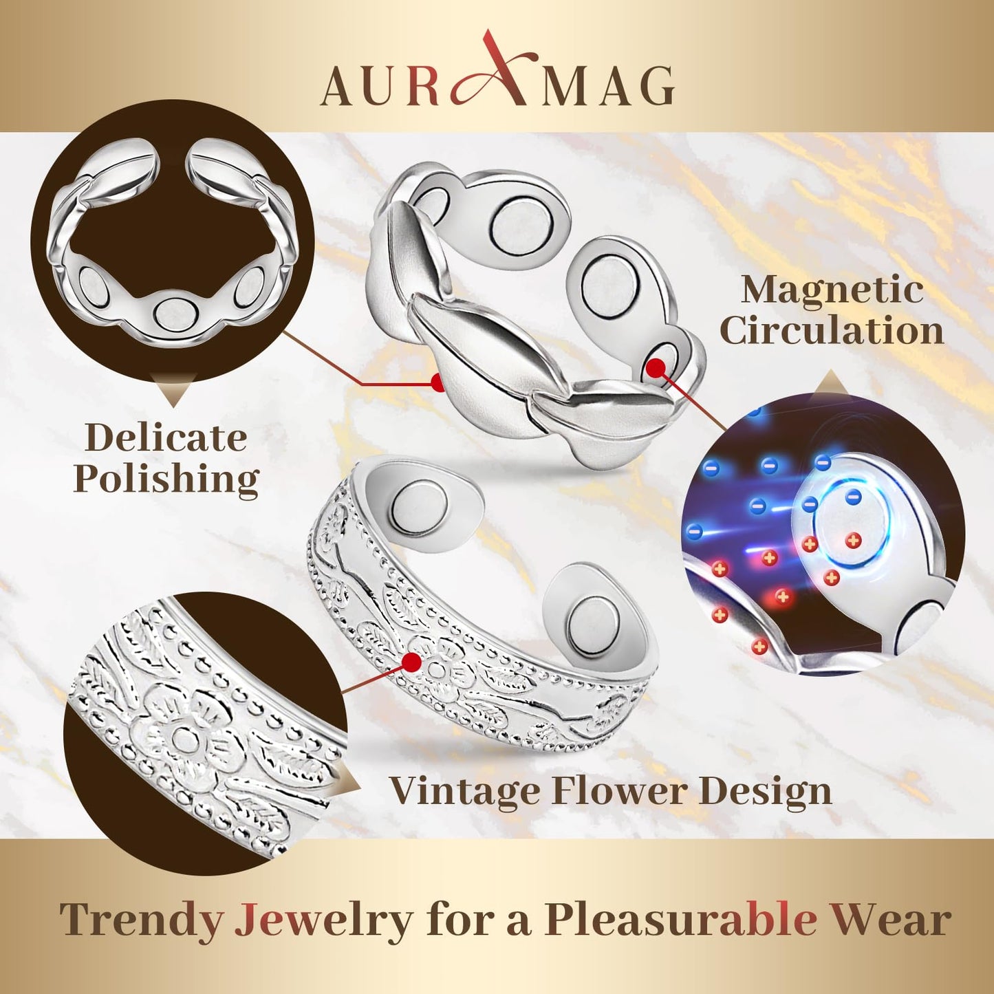 Copper Rings for Women, 99.99% Pure Copper Magnetic Thumb Ring with 3500 Gauss Magnets, Copper Jewelry Gift with Present Box(2 PCS)