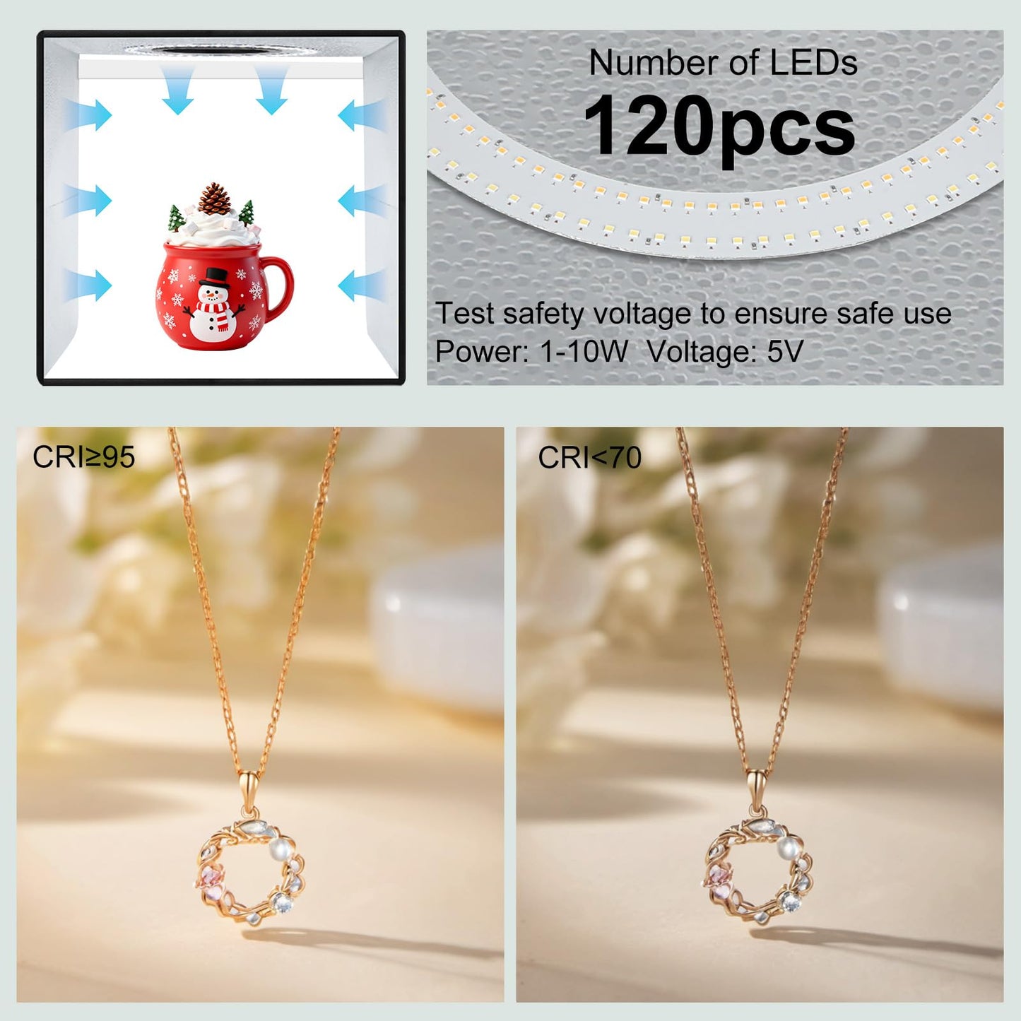 TzezFoz 12x12inch Portable Photo Studio Light Box,Folding Ring Light Box with 3 Modes & 6 Backdrops, Photography Light Tent USB Powered Lighting Tent for Jewelry/Accessories