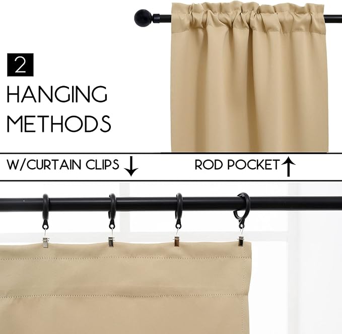 Pickluc Rod Pocket Tier Curtain - Half Blackout Curtain for Kitchen, Bathroom, Cabinet, Basement,30 Inches Wide and 24 Inches Long, Beige, 2 Panels