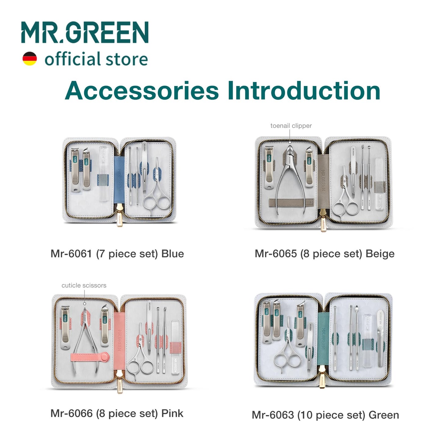 MR.GREEN Fashion Imprint Manicure Sets Professional Nail Clipper Set Personal Care Tool Kits Nial Cutter Gift with Leather Case (Blue(7Pcs Set))
