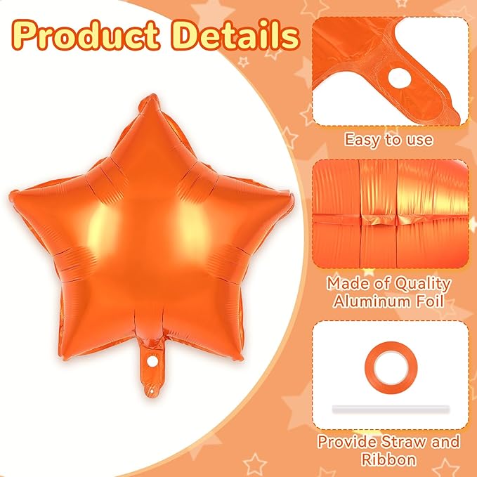 20 Pcs Orange Star Balloons,18 Inch Star Foil Balloons,Stars Shaped Balloon Mylar Helium Balloon for Birthday Party Anniversary Wedding Baby Shower Decorations (Orange)