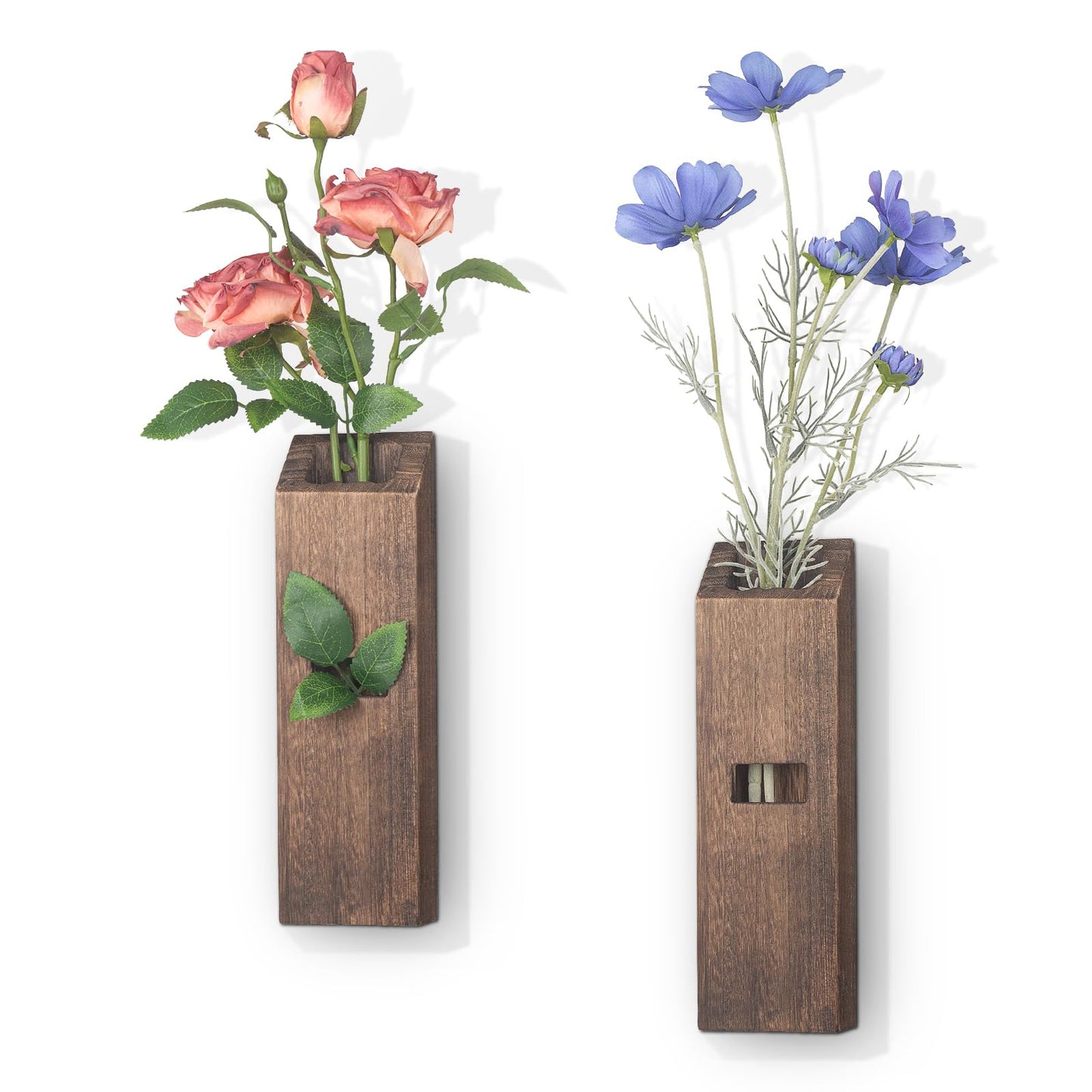 2 Pack Wood Wall Planter, Wall Decor Aesthetic for Living Room, Modern Farmhouse Entryway or Bathroom Decor, Unique Boho Vase for Holding Faux Greenery and Dried Flowers