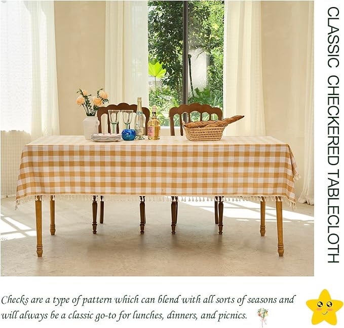 Table Cloth Square Table-Rustic Gingham Tablecloth Buffalo Plaid Tablecloths for Spring Easter Thanksgiving Picnic Kitchen Dining Room (55x55 Inch,Yellow and White)