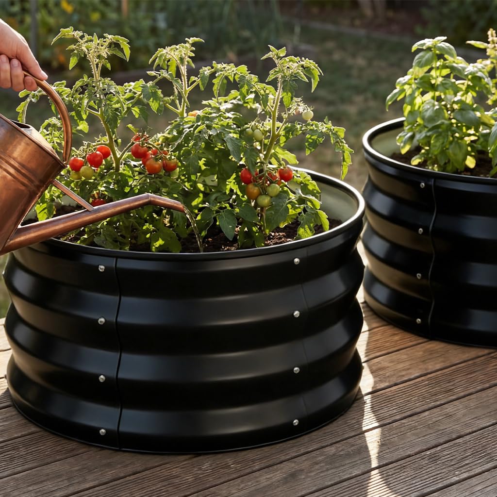 COMHOMA 3 Pack Round Raised Garden Bed 2x2x1ft,Galvanized Metal Planter Box Kit for Outdoor Gardening,Vegetable Flower Herb Growing Beds with Gloves Tools,Black