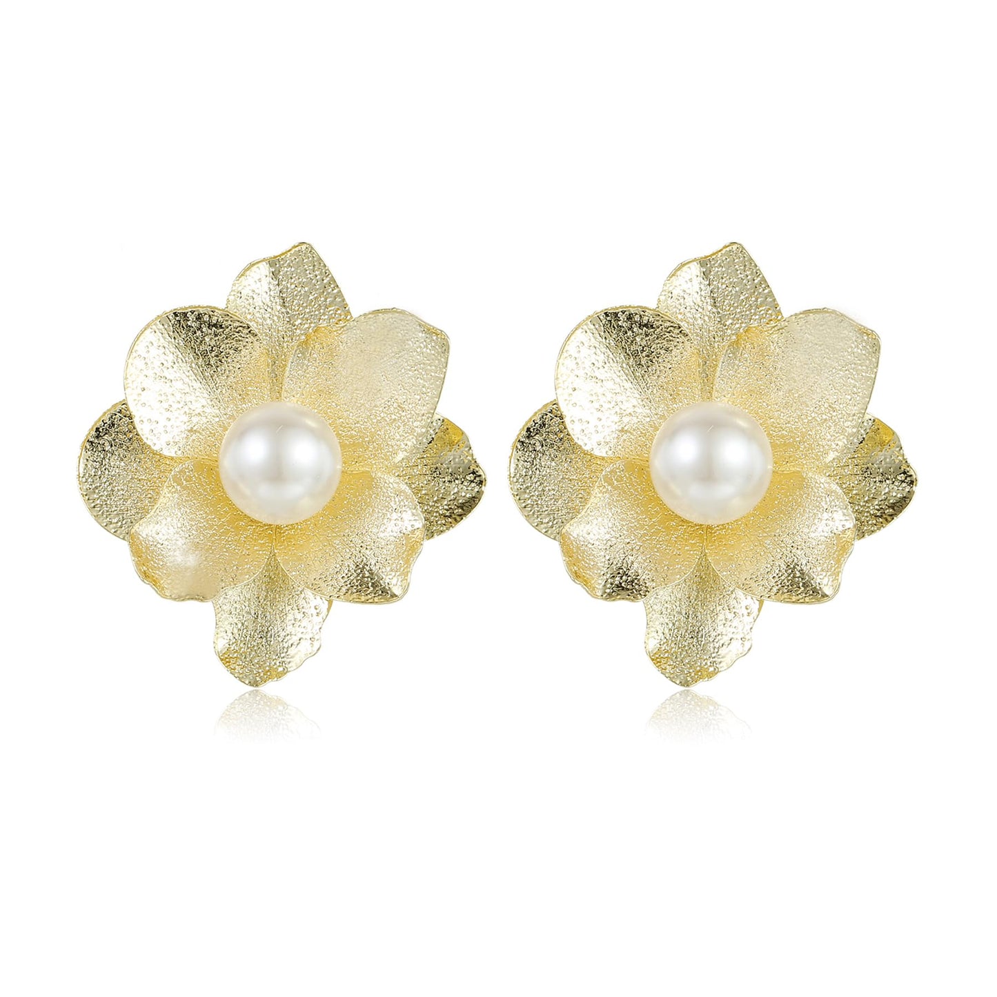 Xalroco Pearl 14K Gold Flower Stud Earrings (Gold Flower Pearl Earrings)