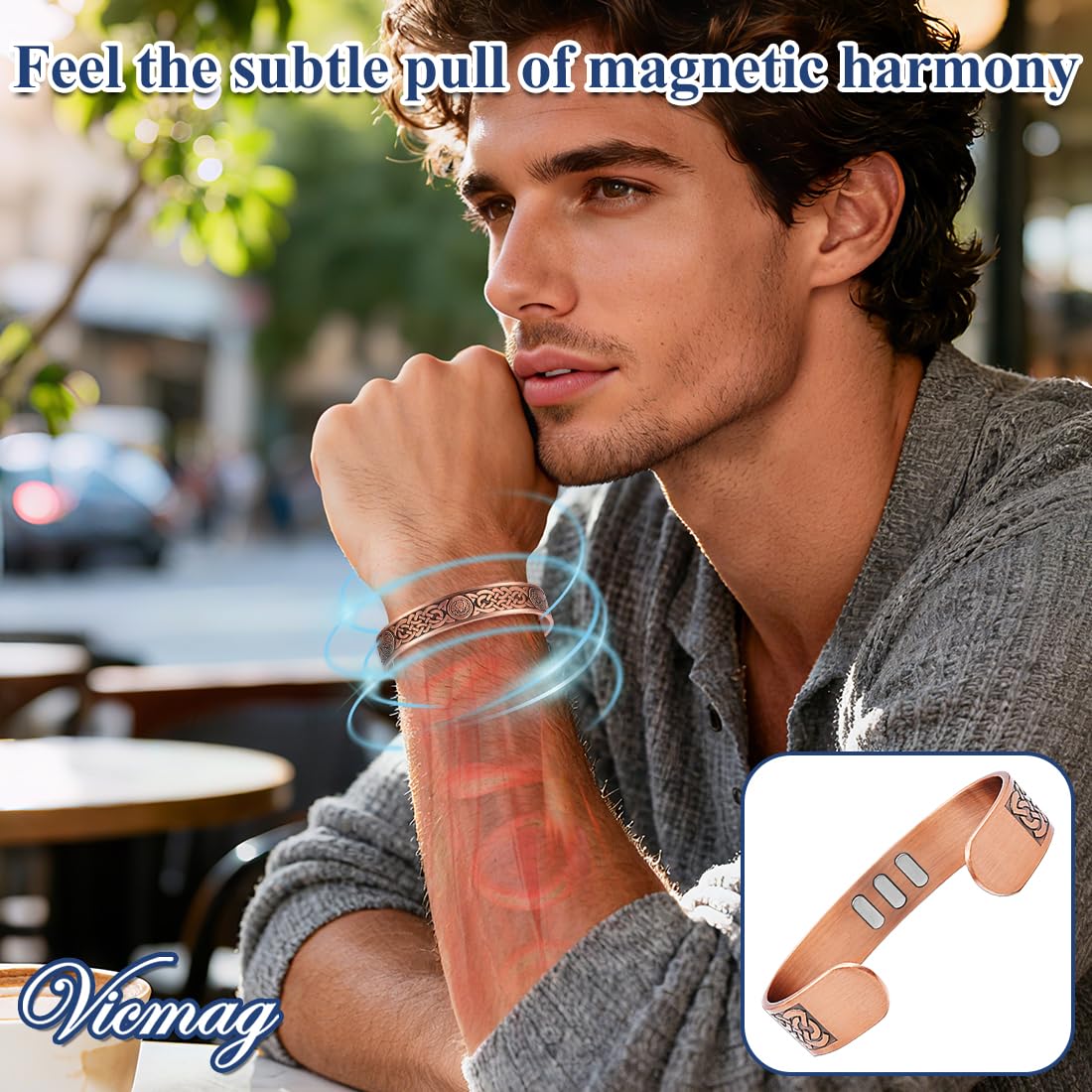 Vicmag Copper Bracelet for Men 9X Strength Magnetic Bracelet Men 99% Pure Copper with 5000 Gauss Magnets, Present Box Adjustable(Celtic Knot 2)