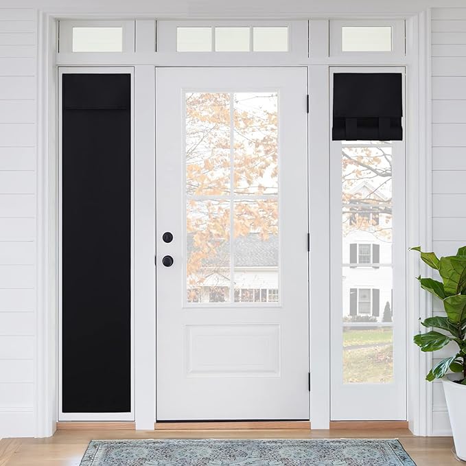 RYB HOME Blackout French Door Curtain - Privacy Thermal Insulated Window Shades for Patio Kitchen Front Entry Back Door Glass Window, Self Adhesive No Drill, 1 Panel, 12" W x 69" L, Black