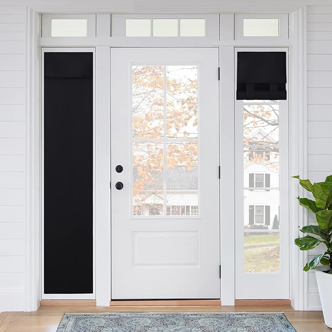 RYB HOME Blackout French Door Curtain - Privacy Thermal Insulated Window Shades for Patio Kitchen Front Entry Back Door Glass Window, Self Adhesive No Drill, 1 Panel, 12" W x 72" L, Black