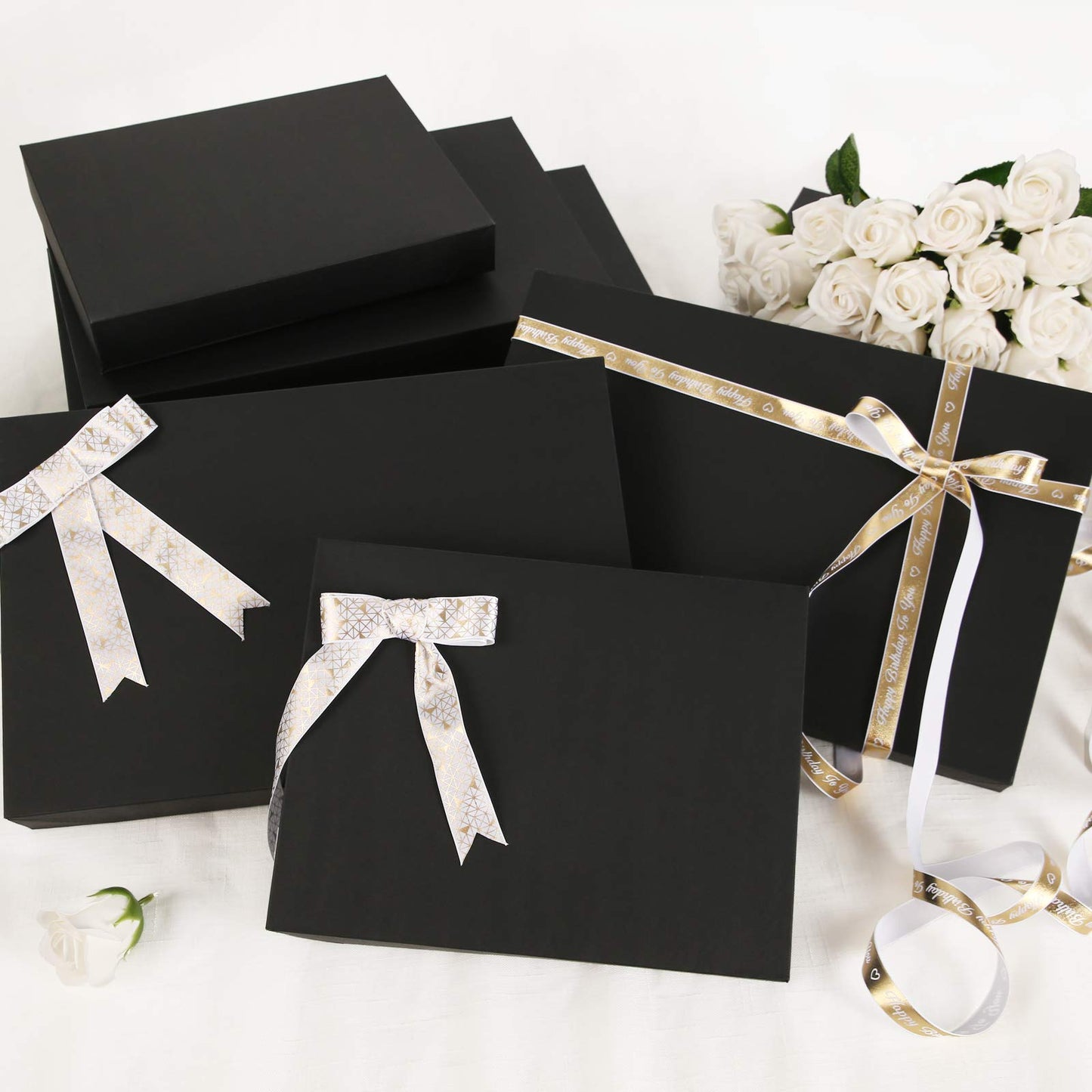 JINMING 6 Large Gift Boxes with Lids 14.5x9.5x2 Inches for Clothes, Black Gift Boxes, Apparel Boxes for Mother's Day, Father's Day and All Occasion