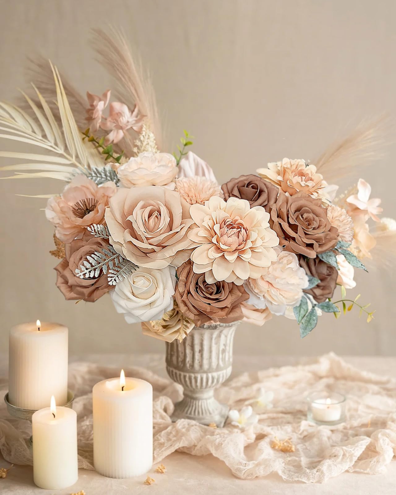 FACINOC Roses Artificial Flowers Nude Fake Flower for DIY Wedding Bouquet Bridal Baby Shower Decorations Party Table Centerpieces Cake Decorating Silk Floral Arrangement Home Decor Indoor Beige