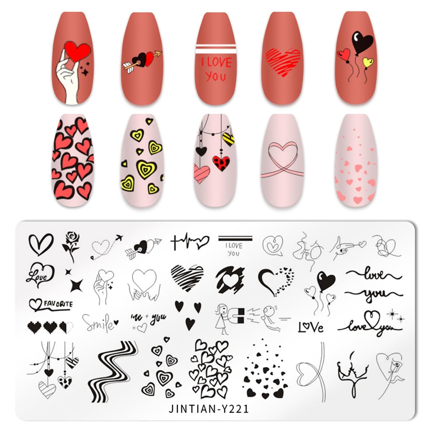 DANNEASY 6 Pieces Heart Nail Stamping Plate for Valentine's Day Nail Stamps Stencils Nail Art Stamping Kit Plates for Nails Design Manicure Template Tools Acrylic Nail Accessories