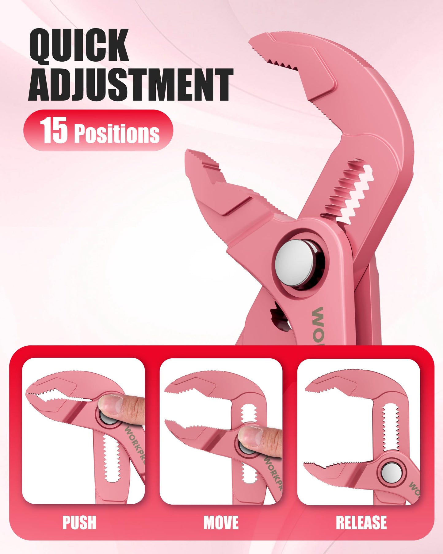 WORKPRO Mini Water Pump Pliers, 4-Inch Groove Joint Pliers, Fast Adjustable Tongue and Groove Plier with 15-Position Push-Lock, V-Jaw for Multi-Surface Grip, EDC Plier for Tight Spaces & Versatile Use