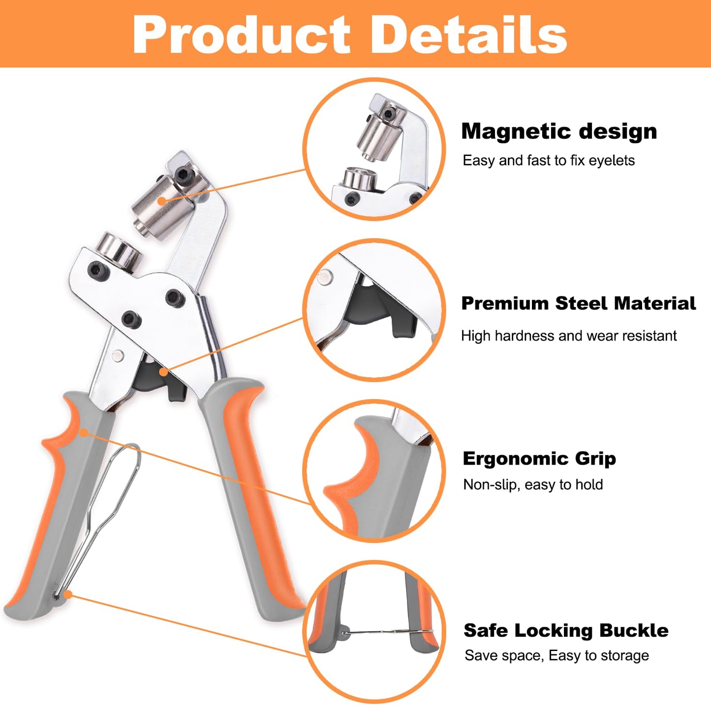 ZAPSIFOU Grommet Tool Kit with 200 Sets 3/8 Inch 10mm Grommets, Heavy Duty Grommet Kit, Grommets Pucher with Hole Punch and Eyelets, Eyelet Pliers Kit for Tarp, Fabric, Banner, Canvas, Leather