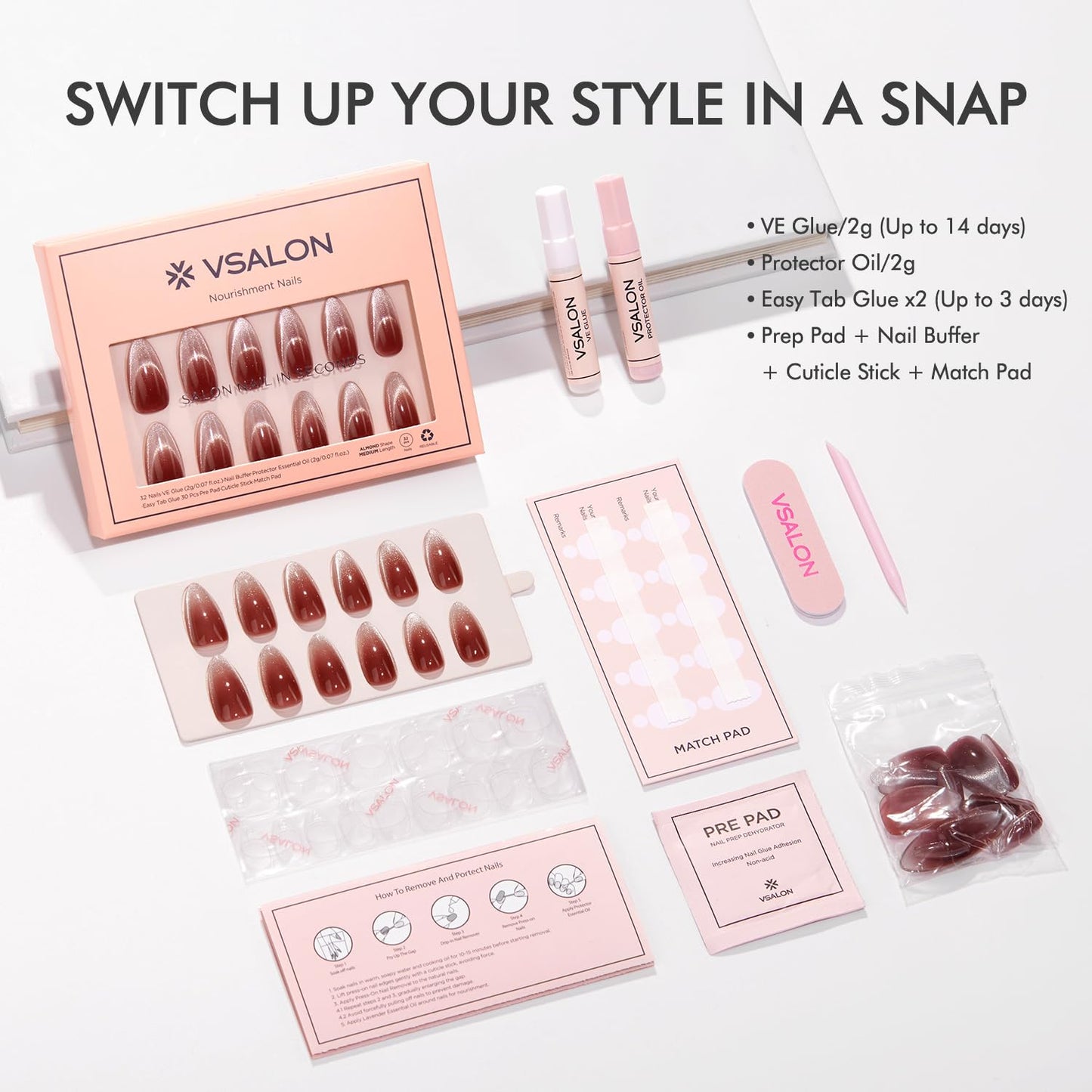 Vsalon Press on Nails - Halloween Nails Almond Medium Fake Nails for Party, Reusable Soft Gel Glue on Nails - 32PCS