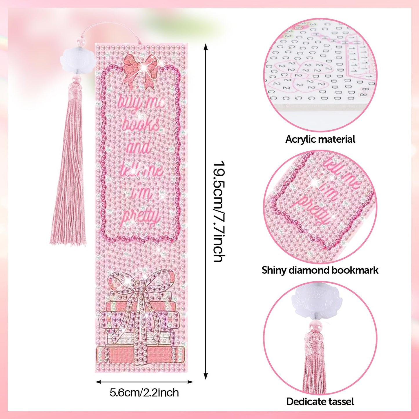 8 Pieces Christian Bible Verse Diamond Art Bookmarks 5d Christian Beaded Bookmark Acrylic Tassel Bookmark for DIY Making Beginners Kids Adults Arts Craft Supplies (Pink Bow-1)