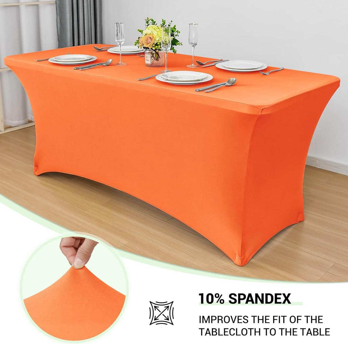 Obstal 4Ft Stretch Spandex Table Cover for Standard Folding Tables - 2 Pack Universal Rectangular Fitted Tablecloth for Party, Banquet, Events, Trade Show (Orange, 48L x 24W x 30H Inches)
