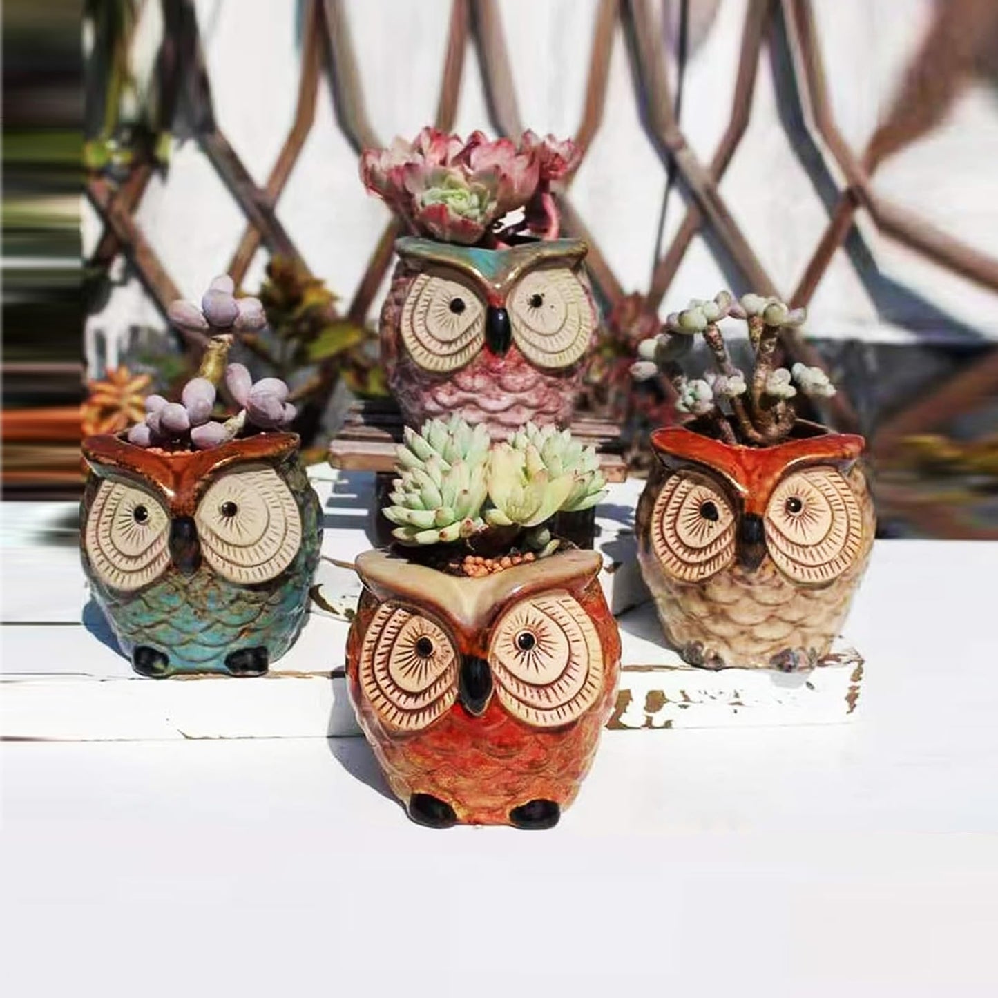 GZQCI 4 Pack Succulent Pots, Ceramic Flower Planter Pot, Small Animal Succulent Planters, Cute Cactus Flower Pot Garden Planters, Spring Gift, Office Home Decoration