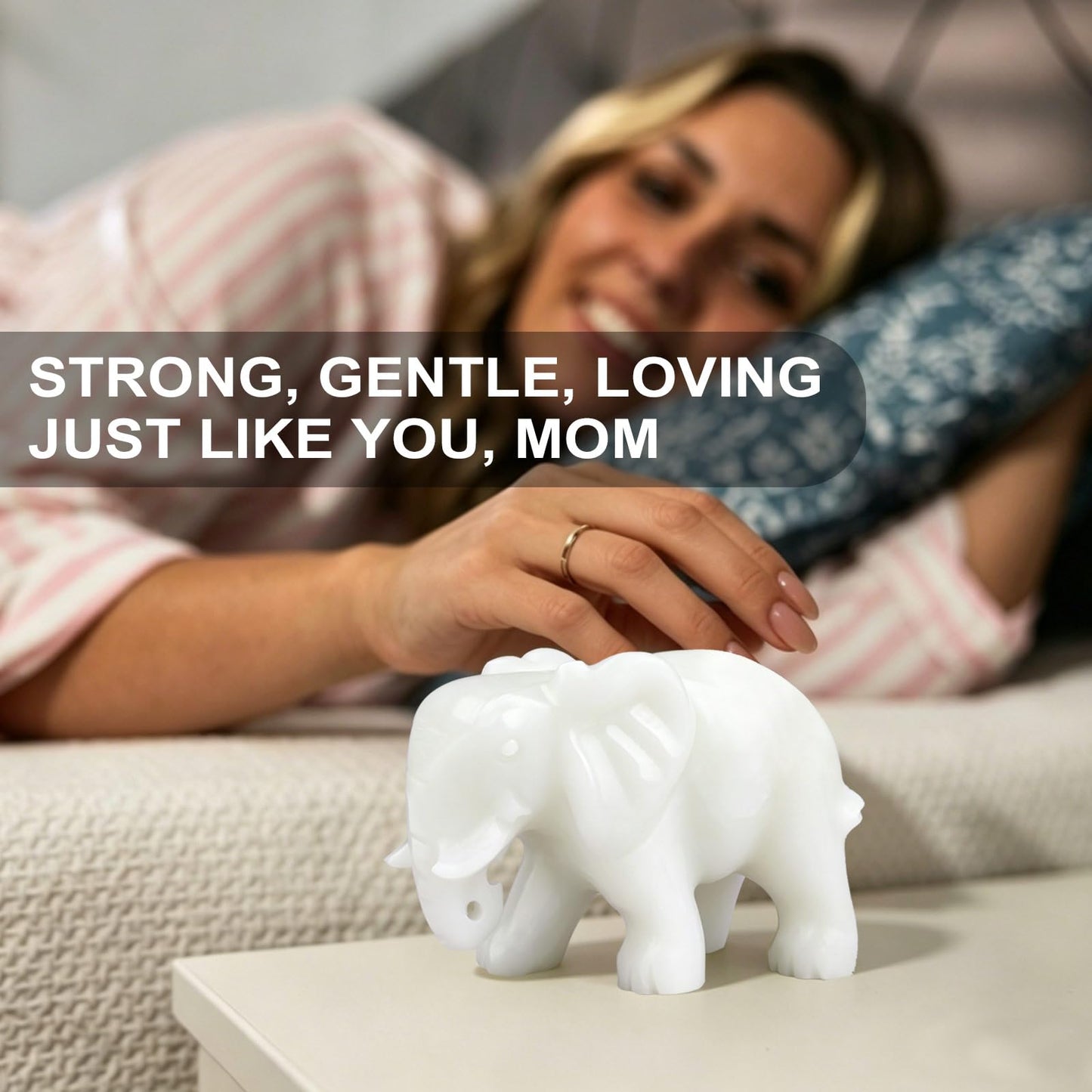 gemshan Jade Elephant Statue Gift - Handmade Elephant Figurine, Lucky Charm Home Decor for Office Desk & Shelf Display