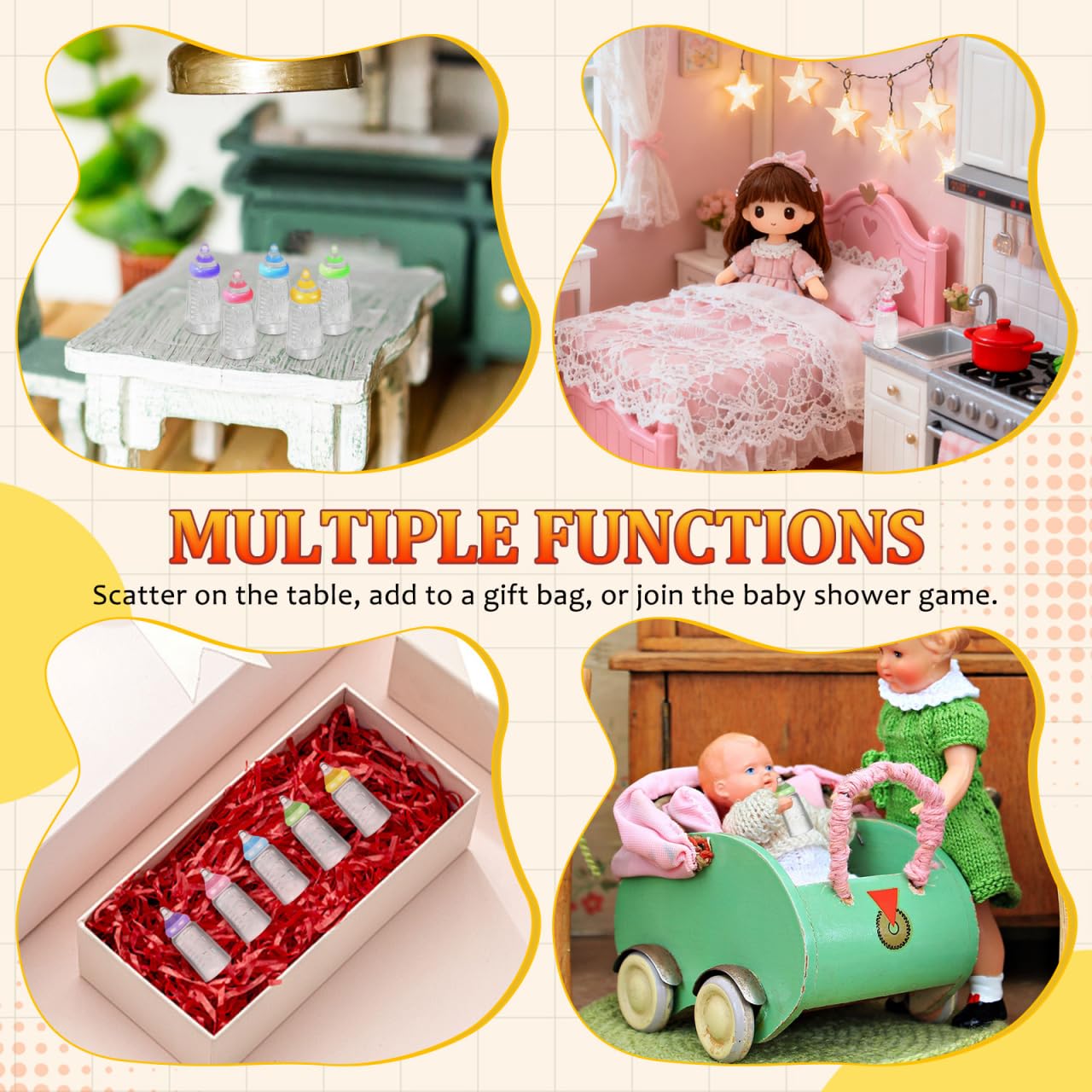 Kichvoe 30pcs Doll Bottle Set: Miniature Plastic Milk Containers Dollhouse Feeding Bottle Novelty Tiny Candy Jar for Baptism DIY Craft Party Favors
