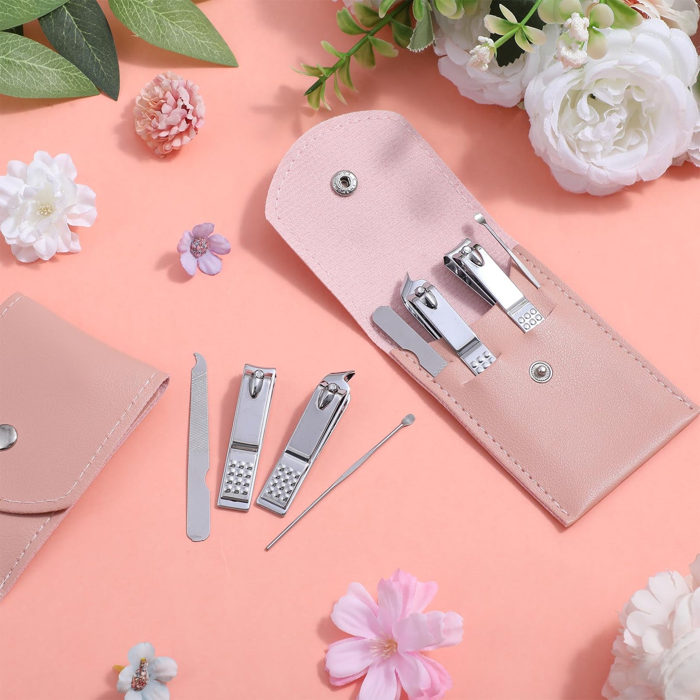 24 Sets Manicure Set Bulk, Pink Nail Clippers Kit Stainless Steel Fingernail Clippers Set, Sturdy Nail Tip Cutter Trimmers Professional Grooming Toenail Clipper Personal Pedicure Kits Gift (4 in 1)
