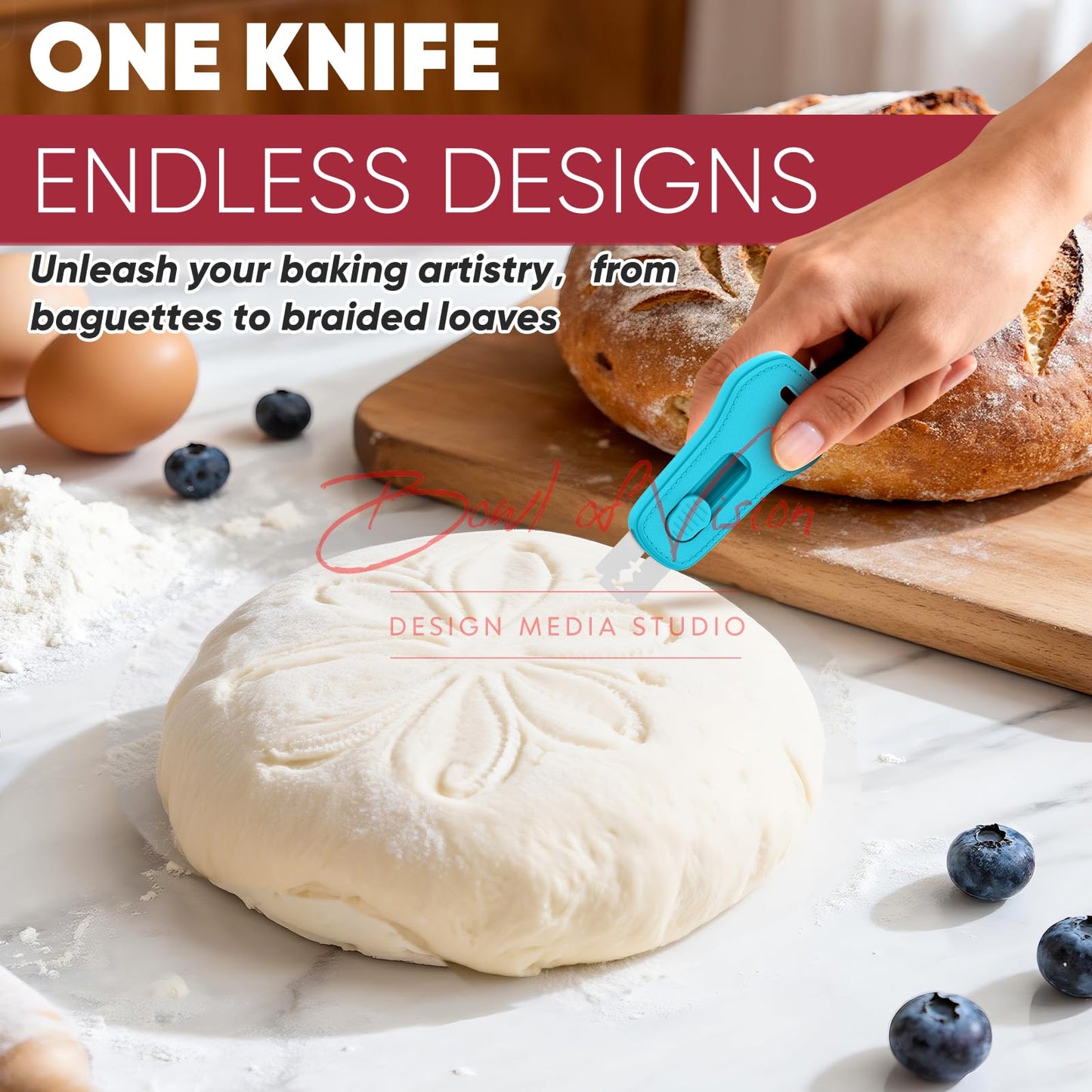 24SHEN Bread Lame, Sourdough Scoring Tool with Extractable & Magnetic, Sour Dough Tools Sourdough Cutter for Homemade Bread Making, Scoring Knife Include 5 Razor Blades-Blue & Red