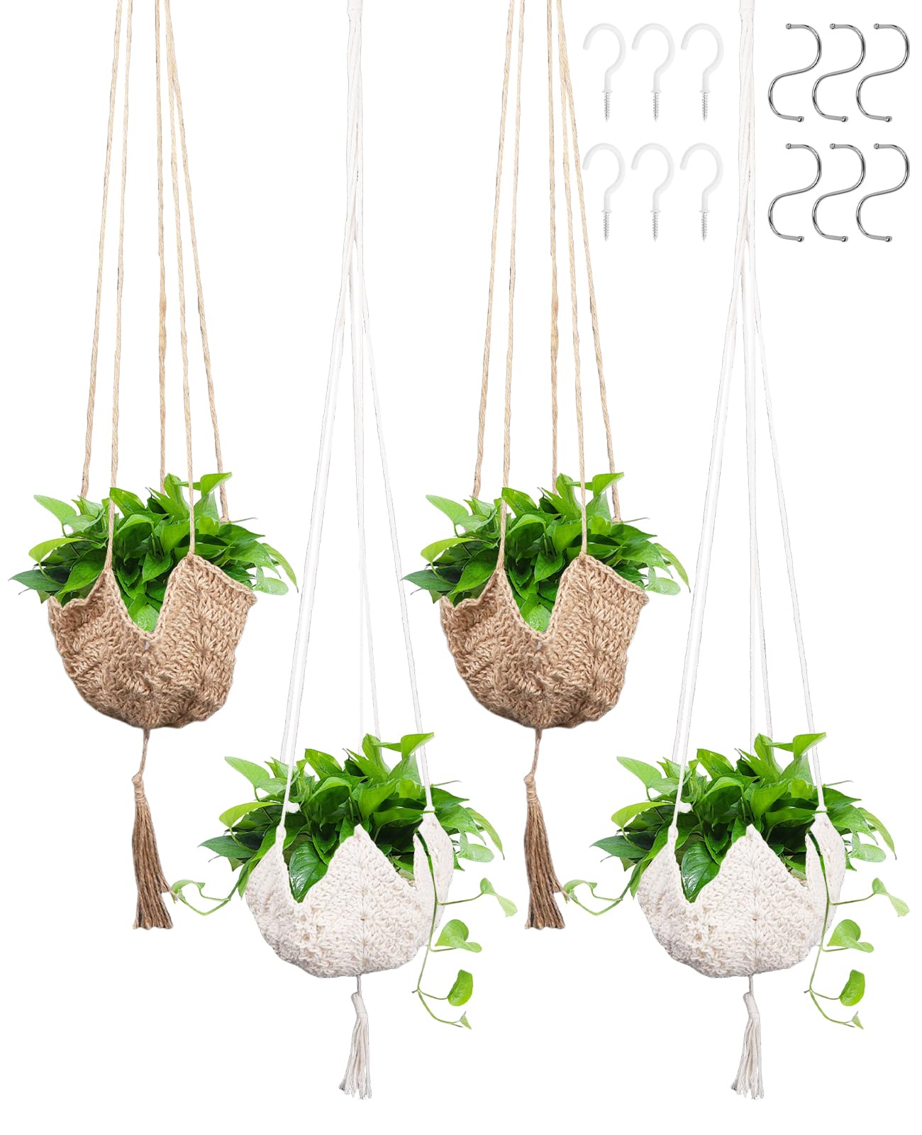 NAFJYR 4 Pcs Macrame Plant Hanger, Hanging Hangers Planters for Indoor Outdoor