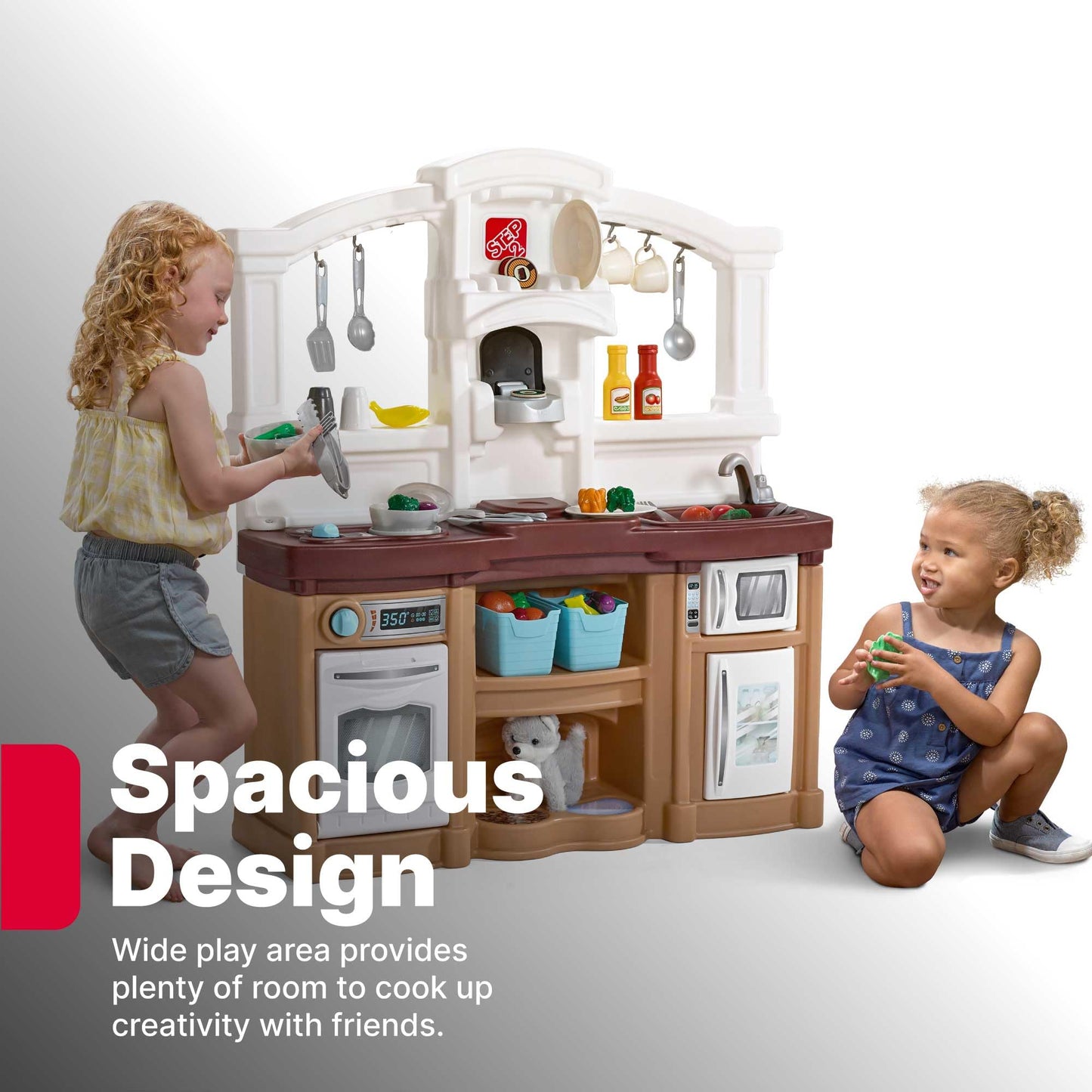 Step2 Fun with Friends Kids Kitchen Playset, Indoor/Outdoor Kitchenette, Interactive Play with Lights and Sounds, Durable Plastic, Includes 25 Piece Toy Accessories, Toddlers 2+ Years Old, Tan