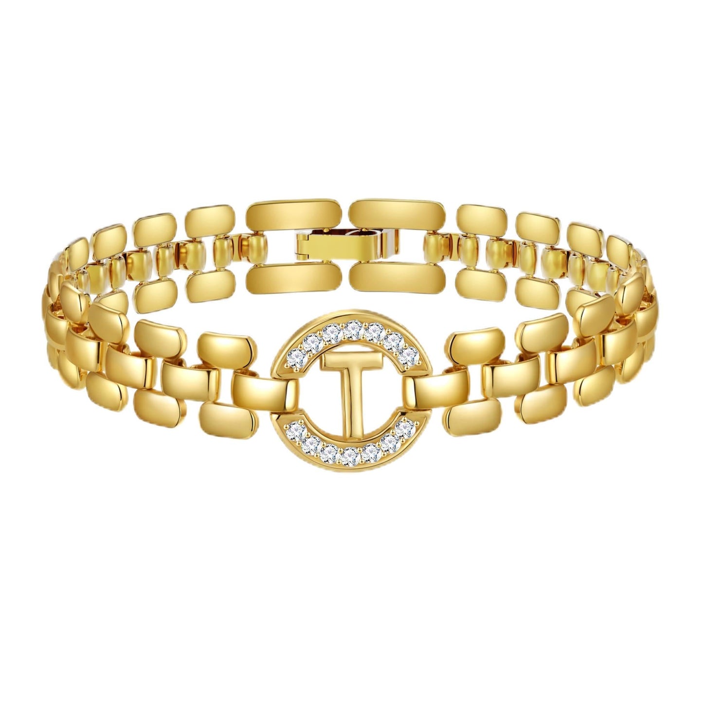 WEDDINEN Initial Bracelet - 14K Gold Plated Letter Bangle Wrist Charm Chain for Women