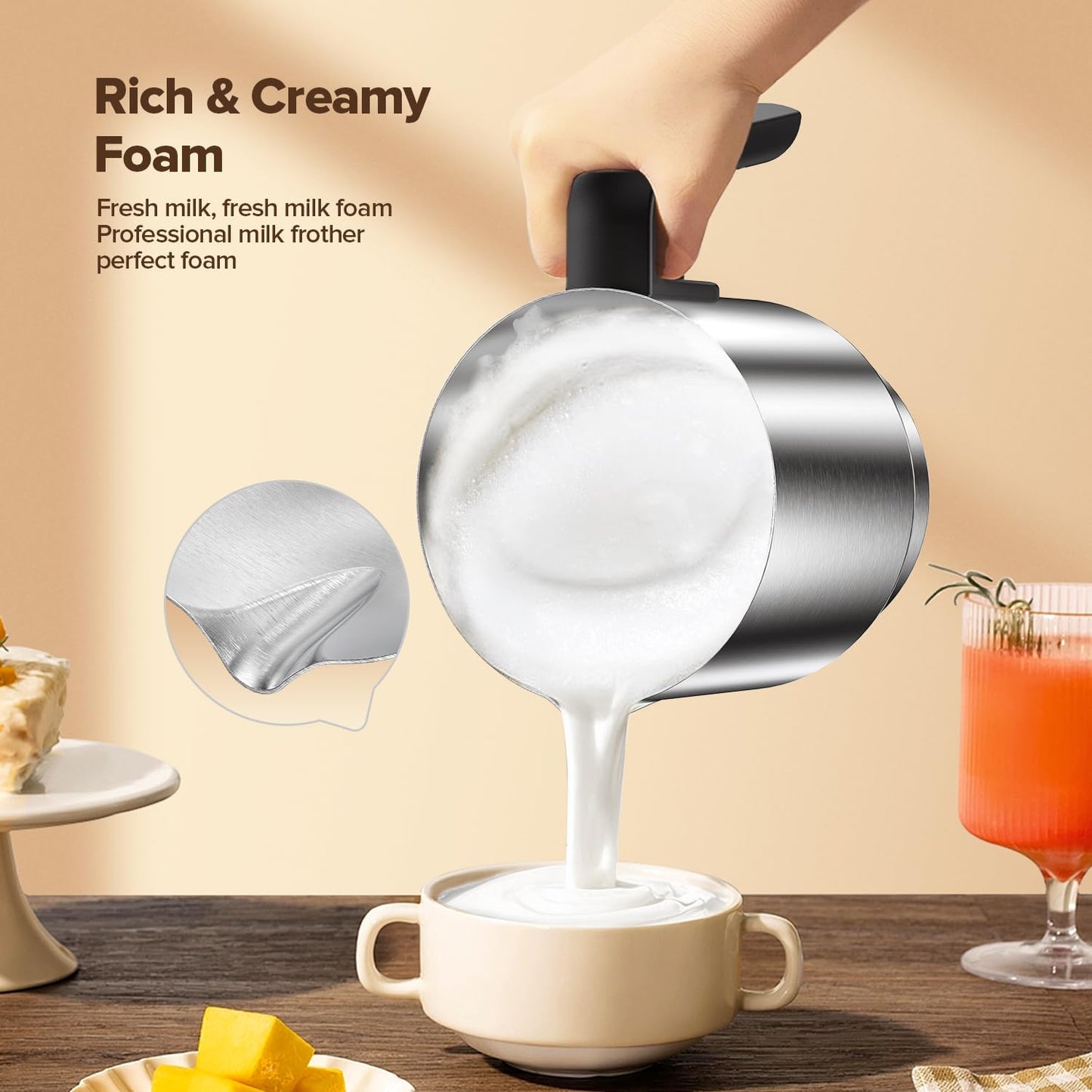 Milk Frother and Steamer, Detachable Electric Milk Frother, 30.44Oz./900ML Capacity, Automatic Warm and Cold Foam Maker, Hot Chocolate Maker