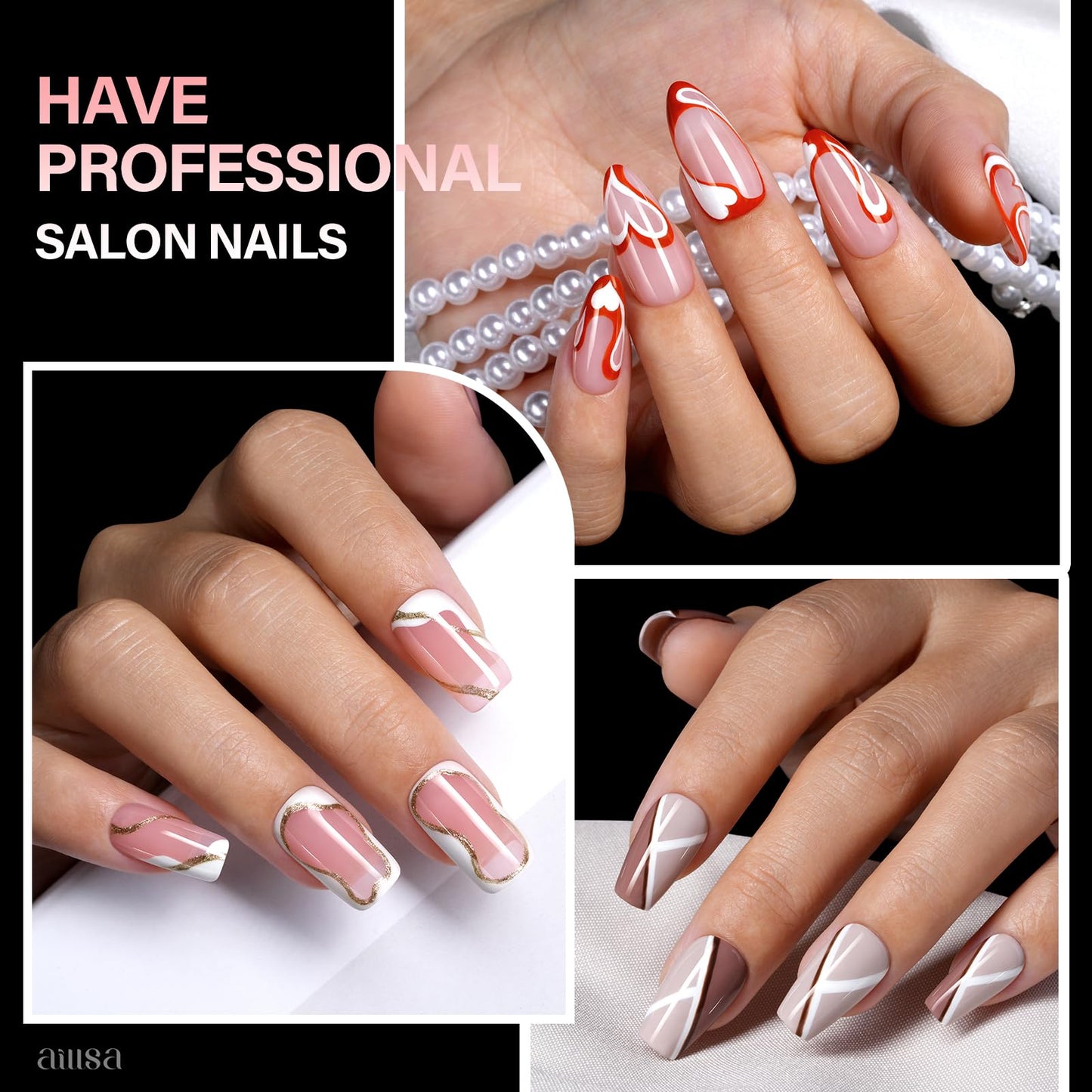AILLSA Medium Almond Shaped Nail Tips - 15 Sizes 240pcs Acrylic Nails Tip Full Cover Half Matte Nails Tips Press on Nails for DIY Home Salon