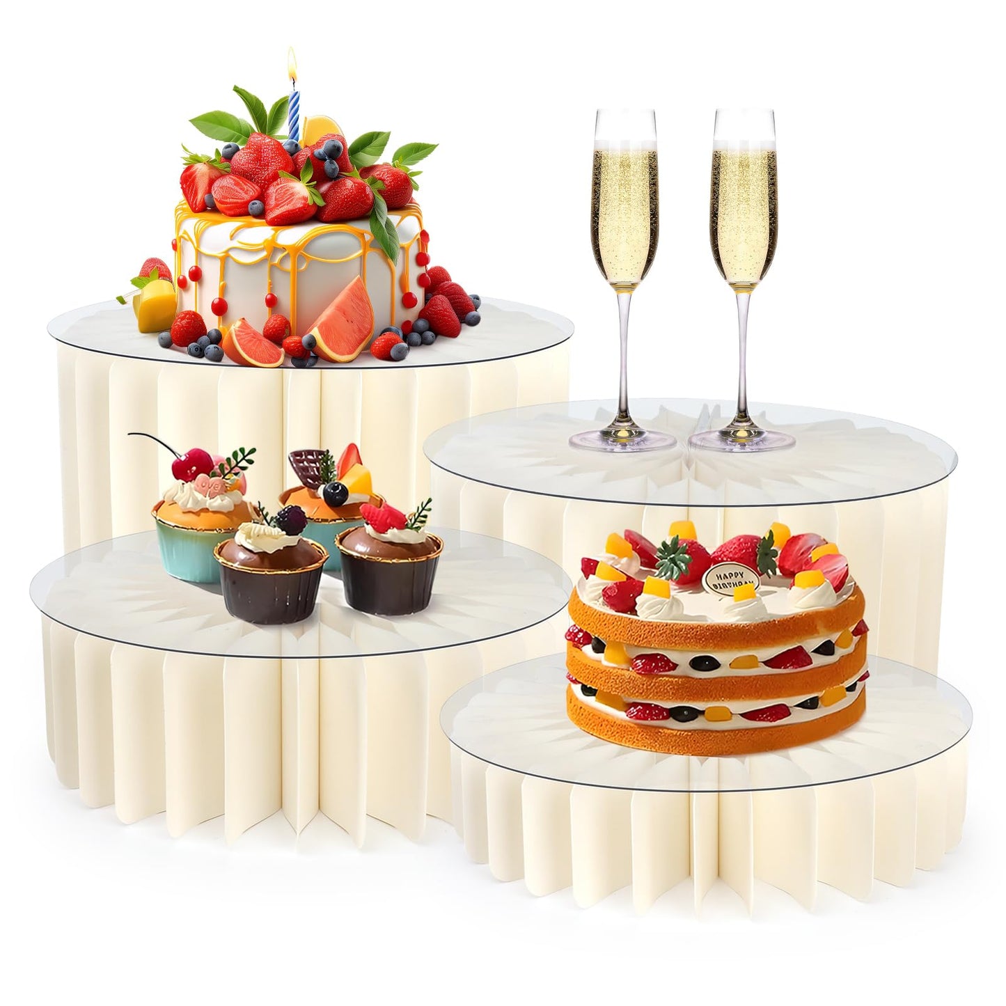 Buffet Risers Food Risers for Buffet Table Acrylic Risers Display Stands Tall Cake Stands Cylinder Stands for Party Pedestal Cake Stand Dessert Table Display Set Cupcake Stands Cupcake Display (4 Pcs White)