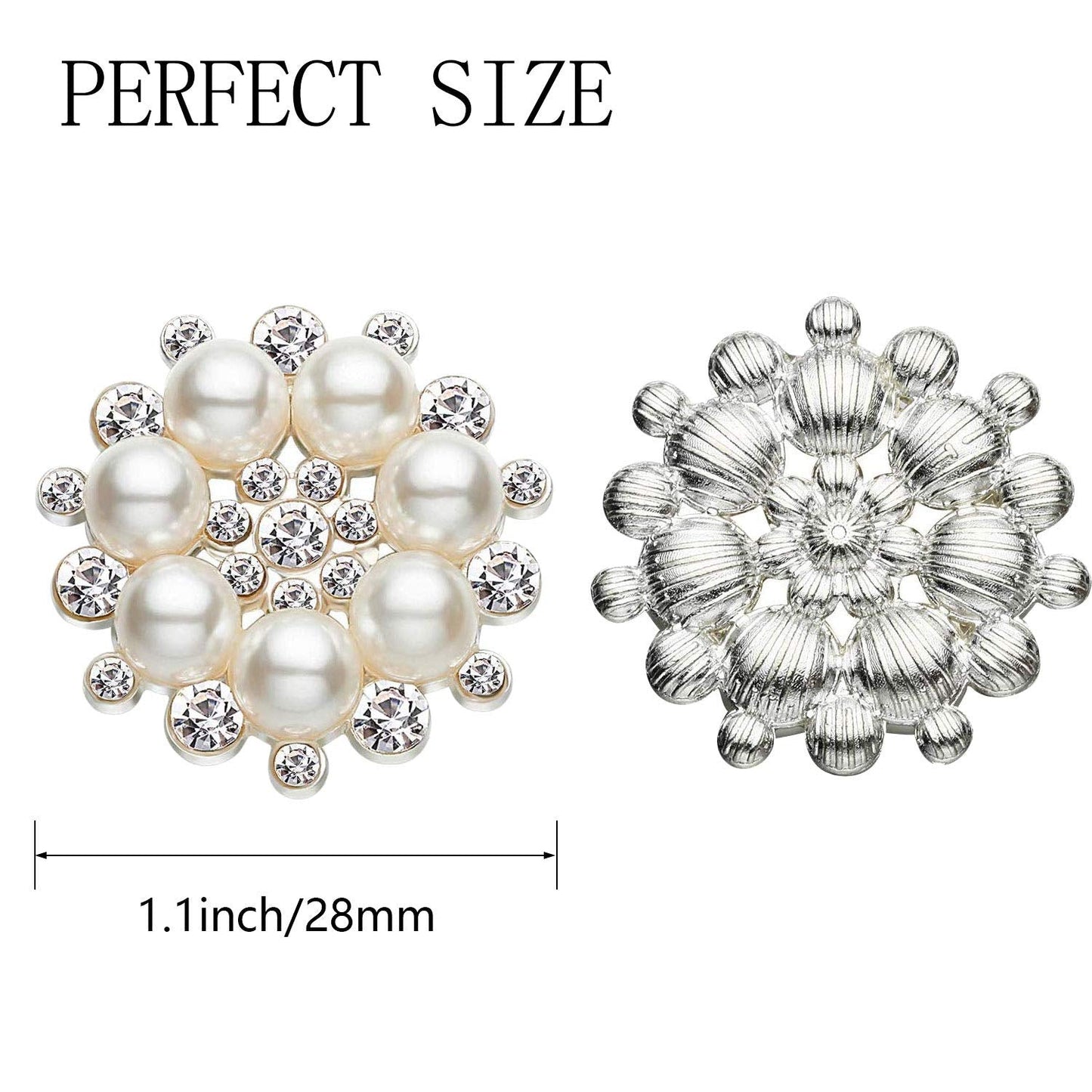 Hicarer 30 Pcs Pearl Rhinestone Flower Buttons Craft Rhinestone Embellishments Flatback Button Round Crystal for Jewelry Making Wedding Party Home Decoration and DIY