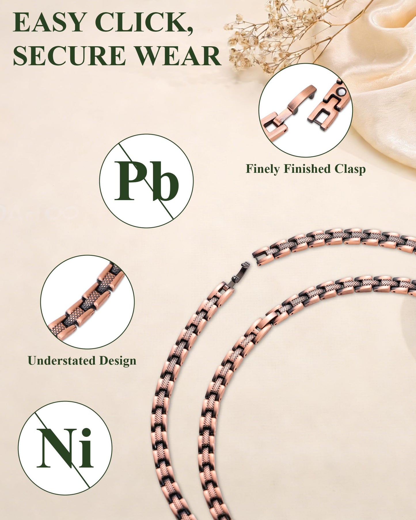 Fashtour Copper Necklace for Men Women, 99.99% Pure Copper Magnetic Chains Necklace with 3500 Gauss Ultra Strength Neodymium Magnets, Adjustable Jewelry Gift with Sizing Tool (Copper 029)