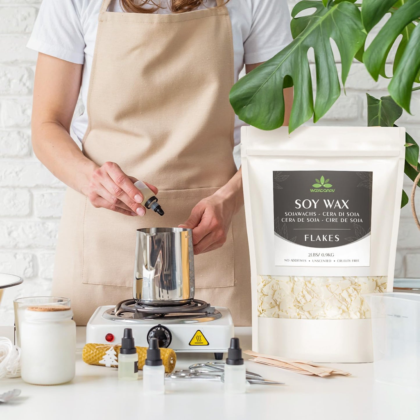 Soy Wax Flakes, Waxcanpy Natural Candle Wax, Organic Soy Wax for Candle Making from Farm, No Additives, Harmless and Pure (20lb)