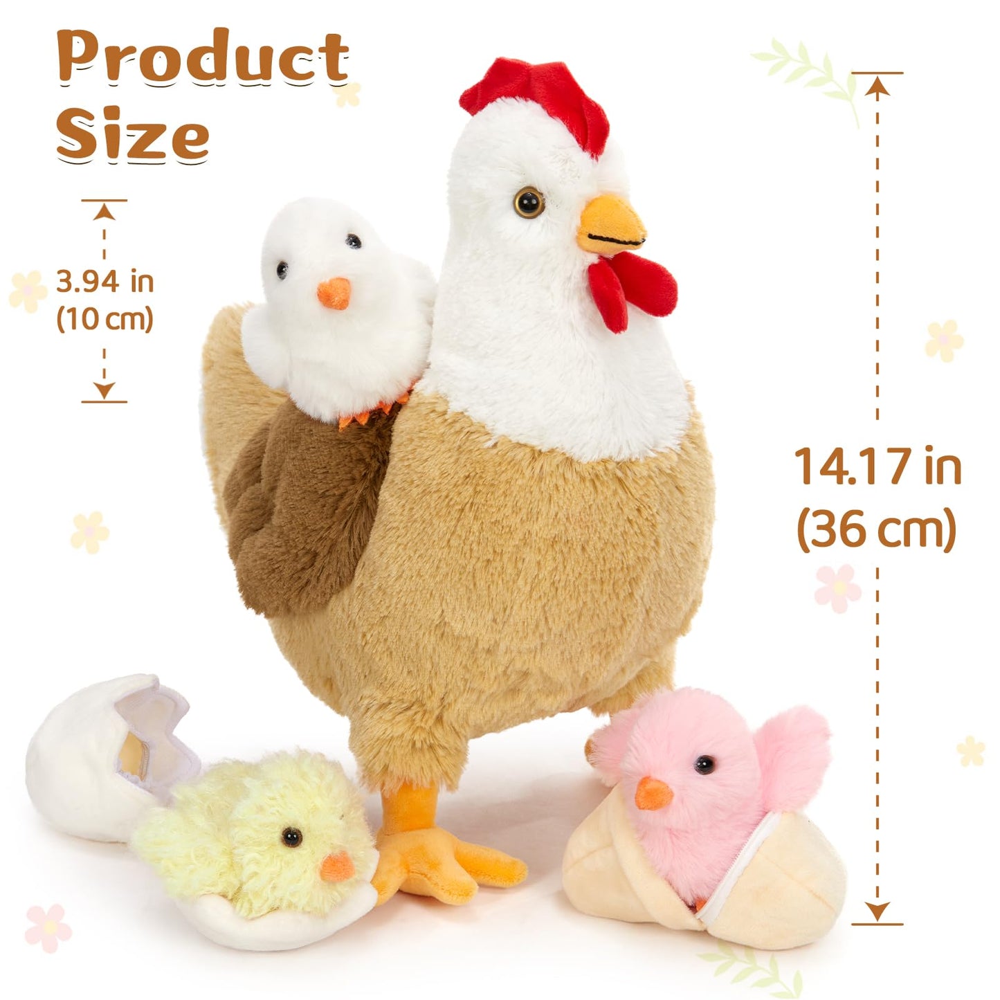 Karister 7Pcs Chicken Stuffed Animals, Stuffed Hen Plush with Baby Chicks & Eggs, Nest Hen Coop Plush Toy Set for Kids, Soft Stuffed Farm Animal Plushie for Birthday Christmas Easter Gift, 14"