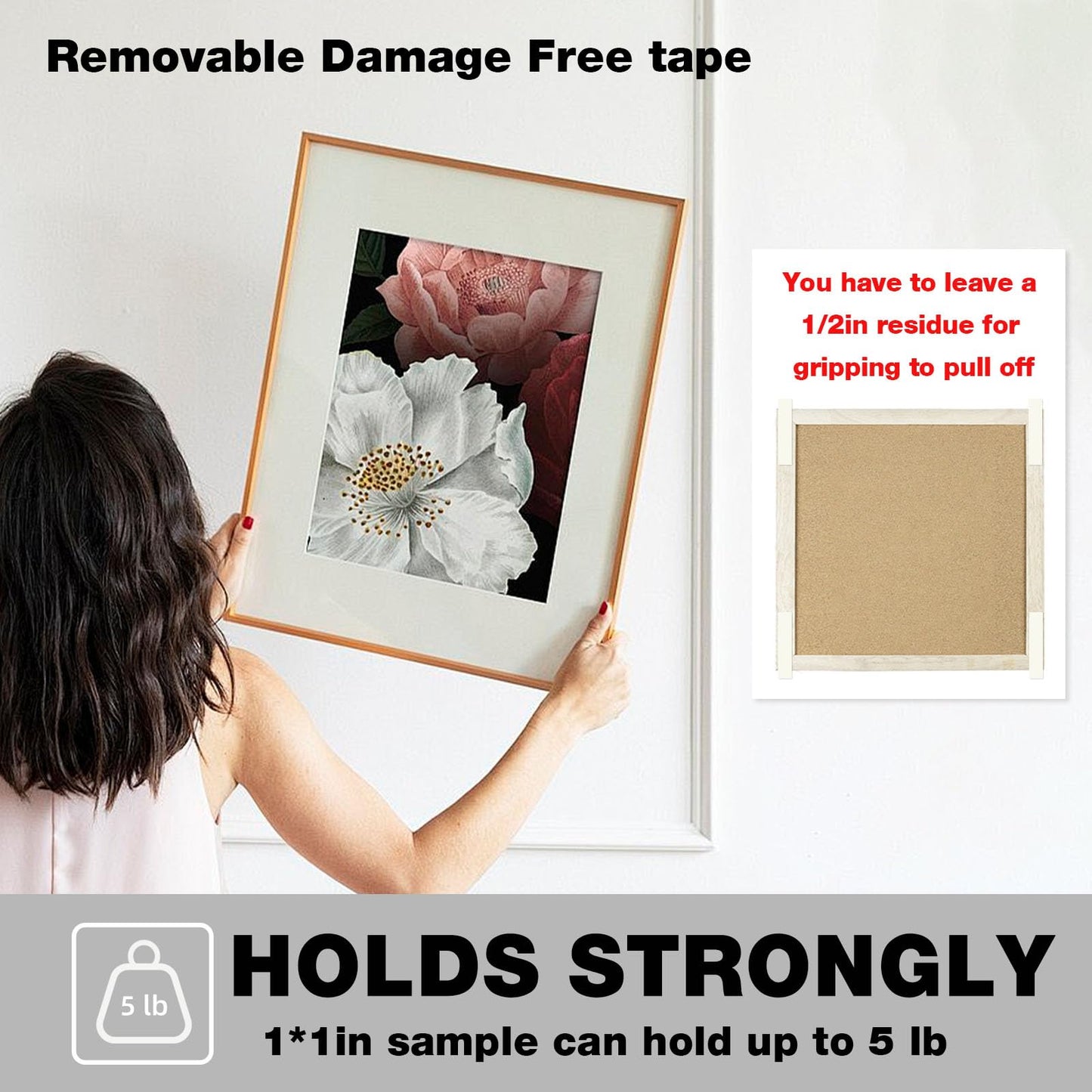 Hasaky Damage Free Removable Wall Tape 18ft, Heavy Duty Double Sided Tape Black, Picture Hanging Strips Replacement, Mounting Tape Adhesive Strips