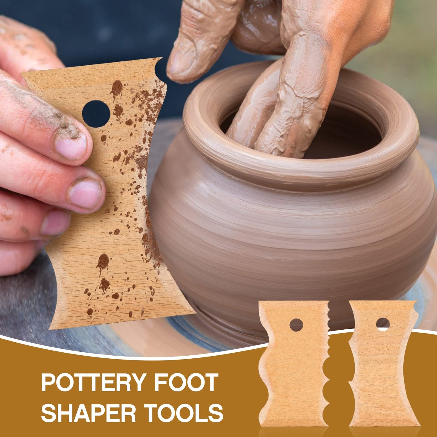 Amylove 7 pcs Big Size Pottery Foot Shaper Tools Pottery Trimming Tools Ceramics Profile Rib Bundle Foot Shaper for for Carving Clay Molds Clay Ceramics, Beech Wood