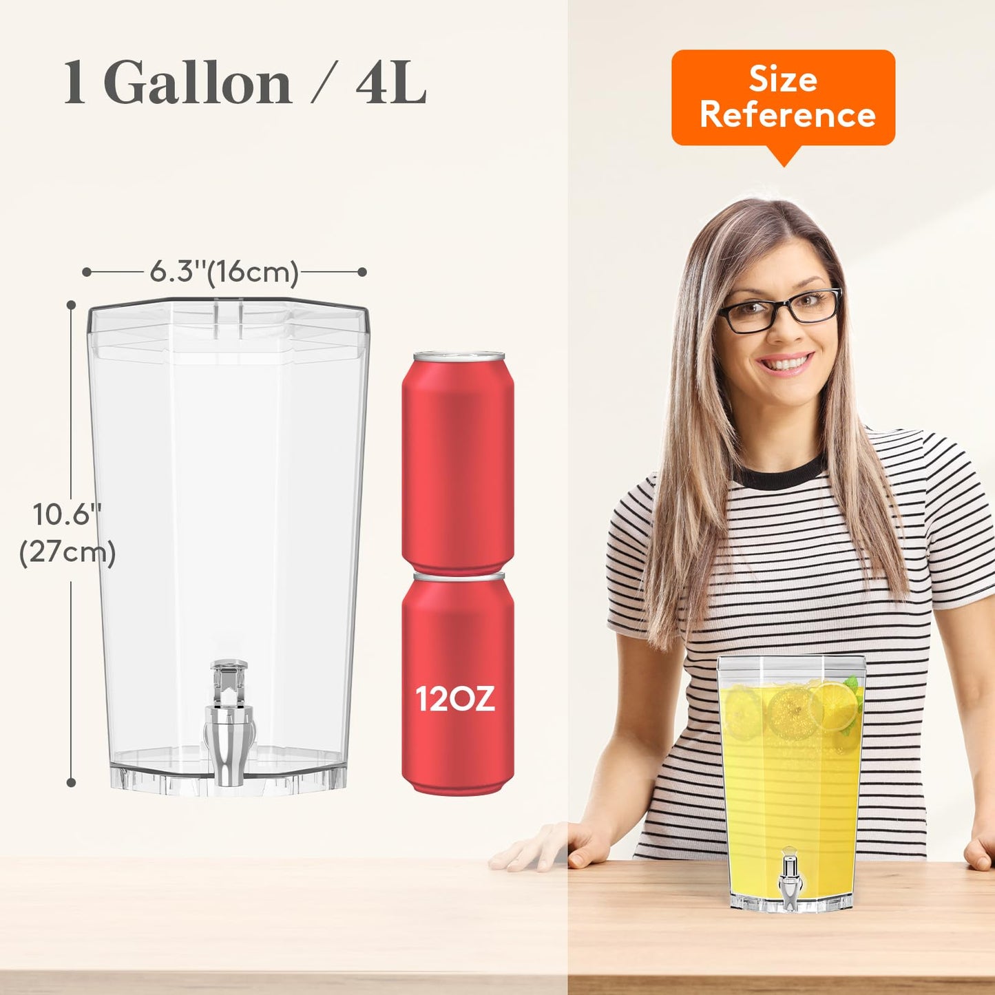Lifewit 1 Gallon Drinks Dispense for Partiesr, Small Beer Dispenser, Plastic Beverage Pitcher for Cocktail, Soda, Tea, Juice Container for Lenmonade Stand, Mimosa Bar Supplies, 27 x 16 cm/10x6"