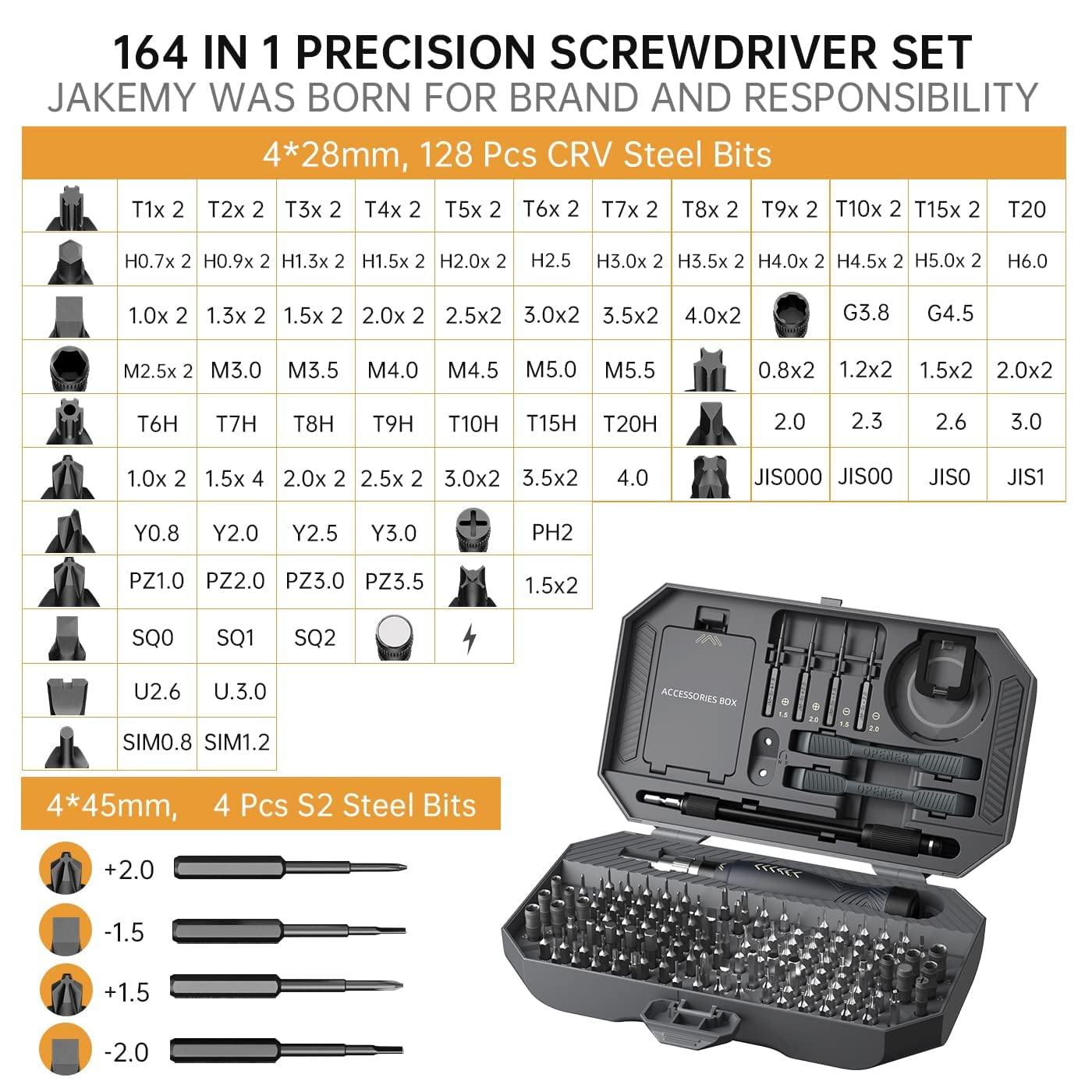 Precision Screwdriver Set, Laptop Screwdriver Kit, JAKEMY 164 in 1 Professional Computer Screwdriver Repair Kit with T6 Torx Bit for MacBook, iPhone, Watch, Camera, Eyeglass, Xbox, DIY