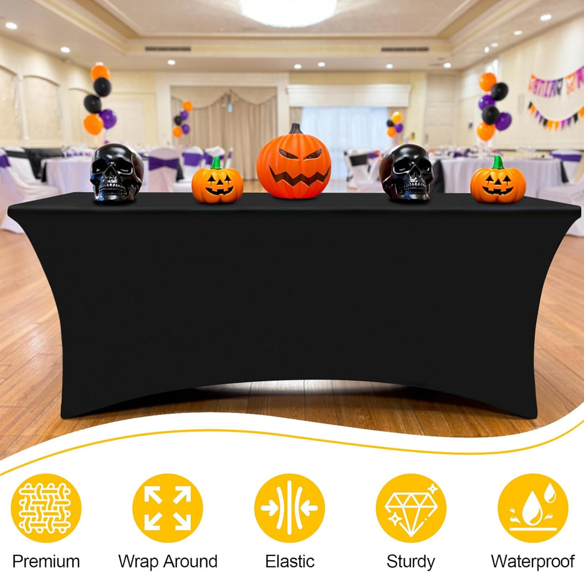 Smiry 10 Pack Spandex Table Cloth 8FT, Elastic Fitted Stretch Tablecloths, Washable and Wrinkle Free Rectangular Patio Table Cover for Outdoor, Wedding, Banquet & Parties (Black, 96Lx30Wx30H Inch)