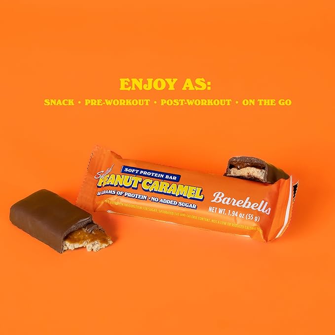 Barebells Soft Protein Bars Salted Peanut Caramel - 24 Bars (2 Packs of 12) -16g High Protein Treats - Chocolate Nutrition Bar with 1g Total Sugars - On The Go Breakfast or Post-Workout Snack