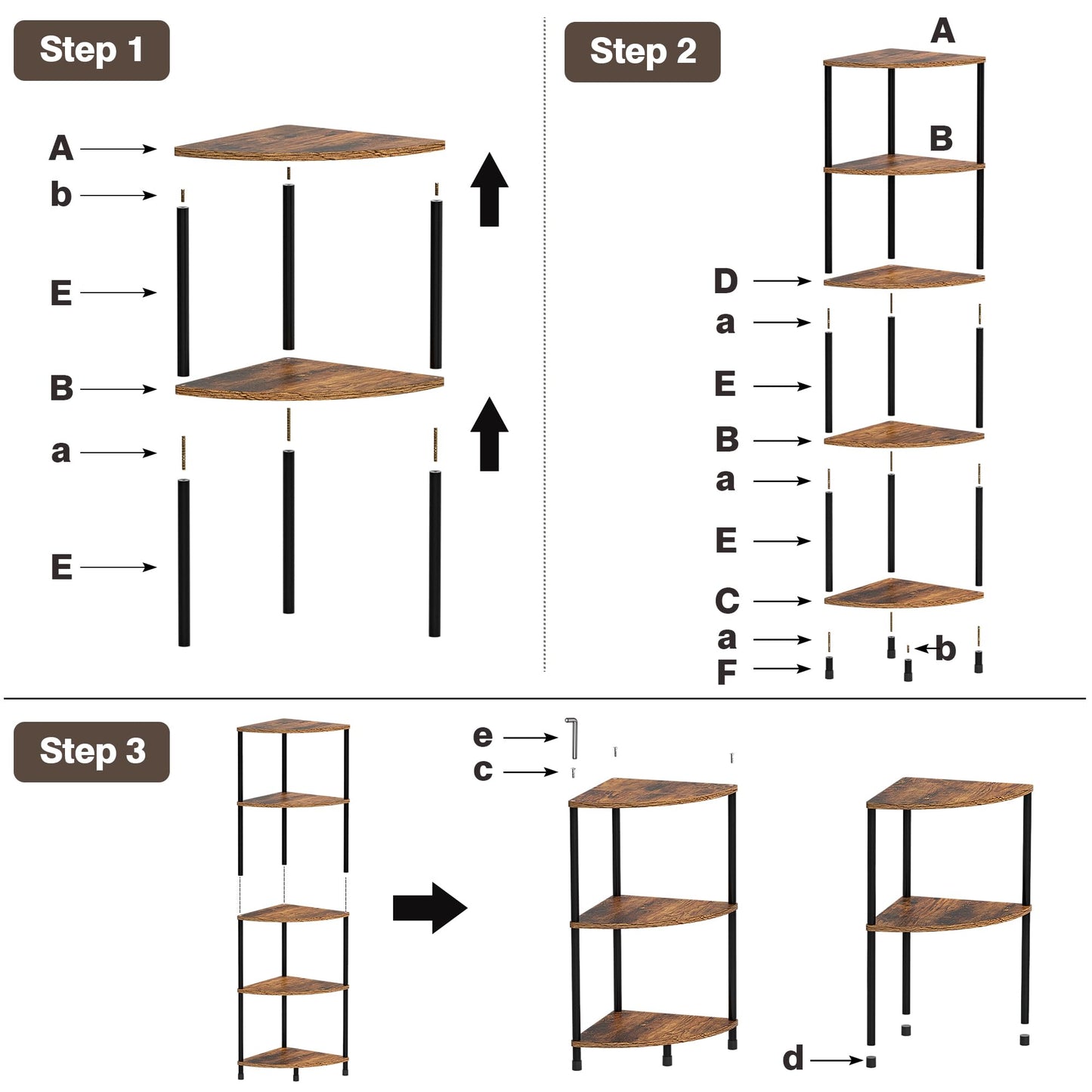 Greatseas Corner Plant Stand Shelf, 5 Tier Tall Shelf Plant Stand for Indoor Plants, Rustic Brown Corner Bookshelf Wall Decor Living Room, 44.1" Display Shelf for Bedroom, Bathroom, Small Space
