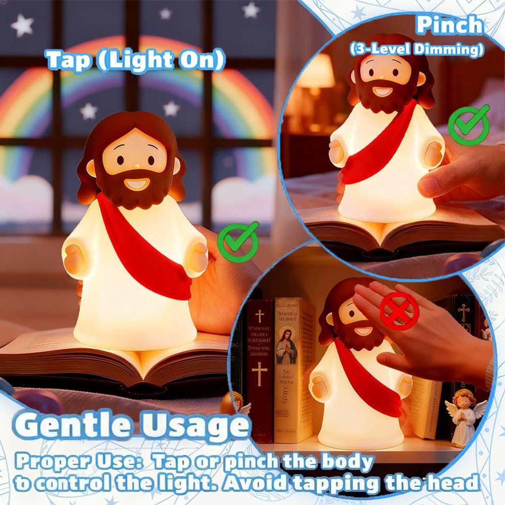 KangTen CHEN Jesus Night Light Rechargeable Bedside Night Light Dimmable Silicone LED Light Ideal for Religious Gatherings, Gifts for Sunday School, Baptism Presents, Easter Egg Decorations (red)